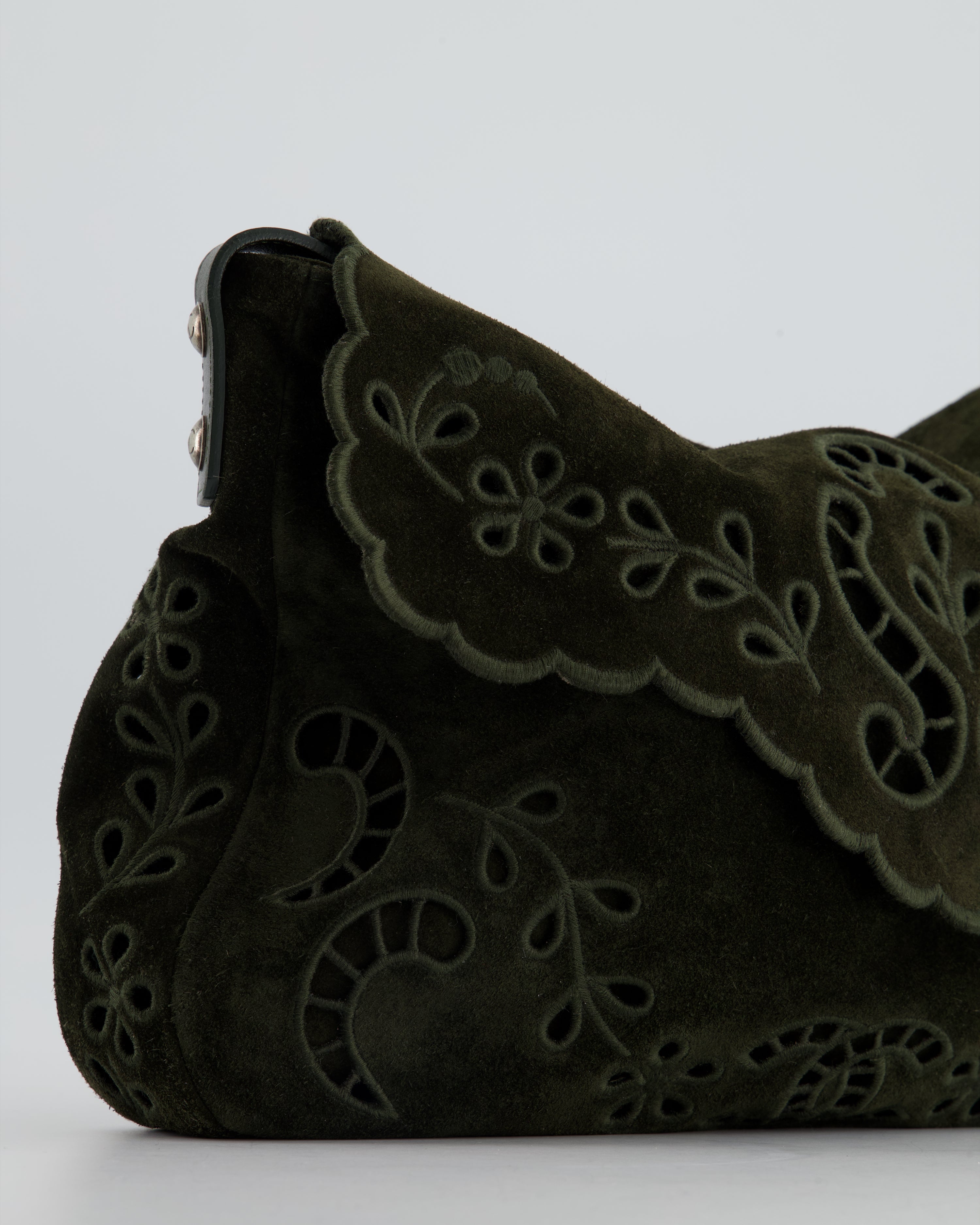 Chanel Khaki Suede Paisley Embroidered CC Messenger Bag with Ruthenium Hardware