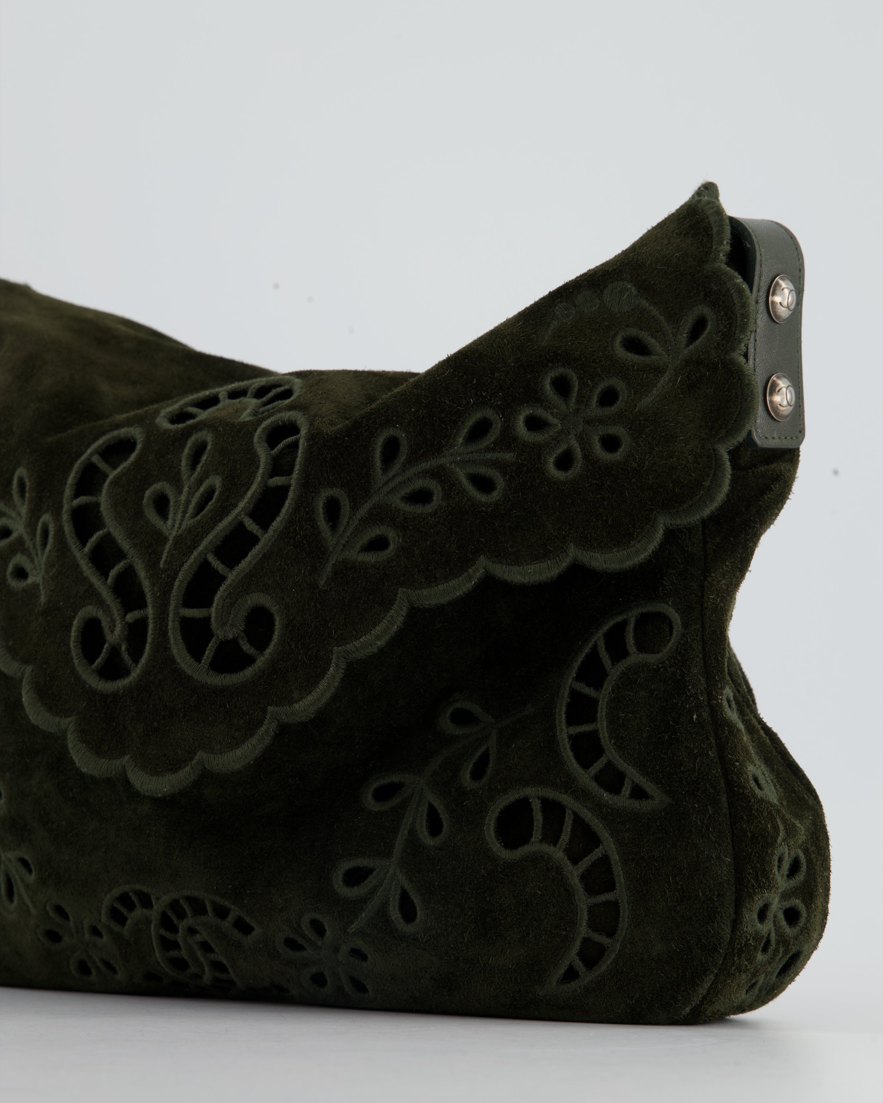 Chanel Khaki Suede Paisley Embroidered CC Messenger Bag with Ruthenium Hardware