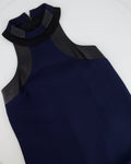 Gucci Navy Silk Sleeveless Dress with Black Leather Details Size IT 38 (UK 6)