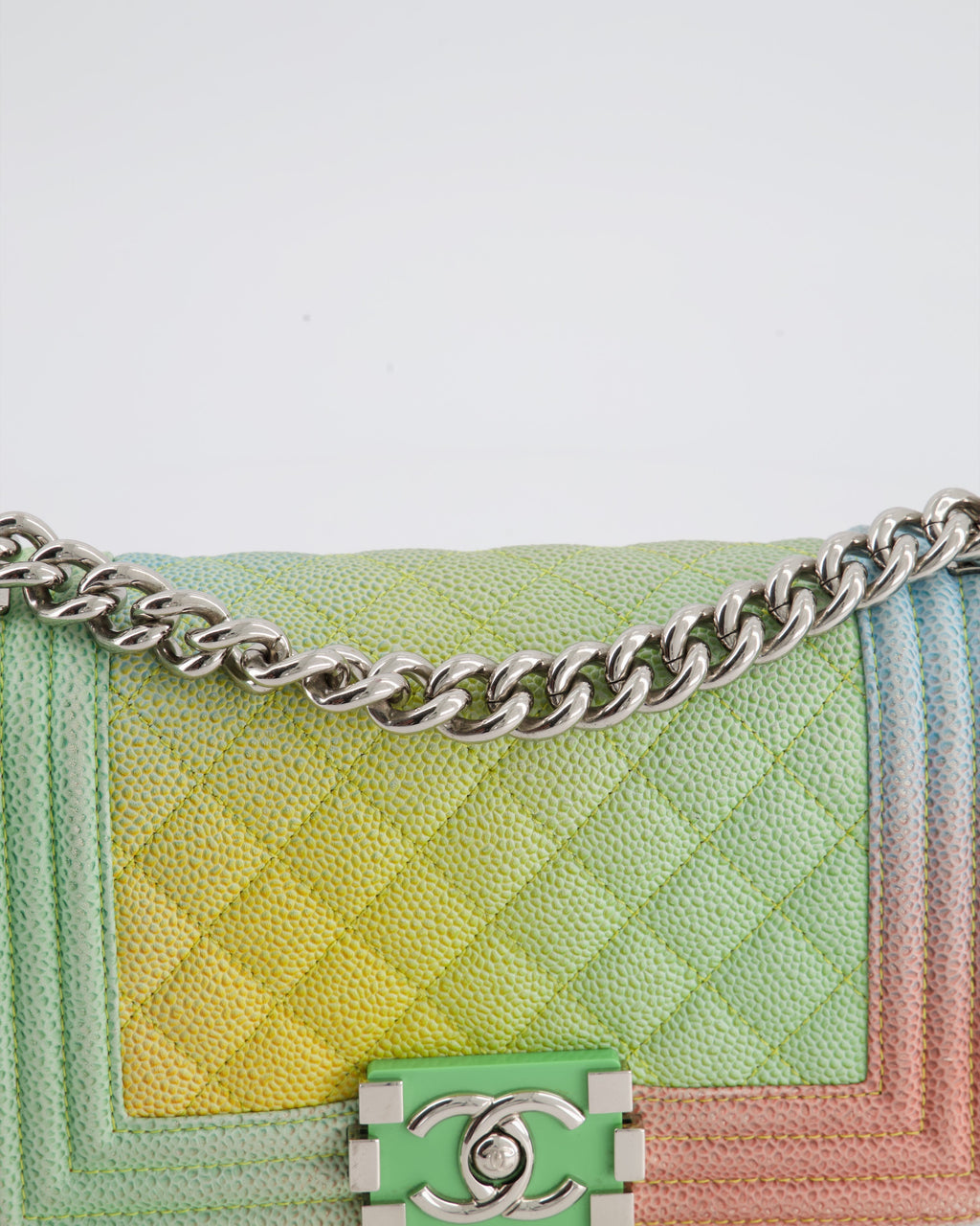 ChanelMulti-Coloured Small Boy Bag in Caviar Leather with Silver Hardware