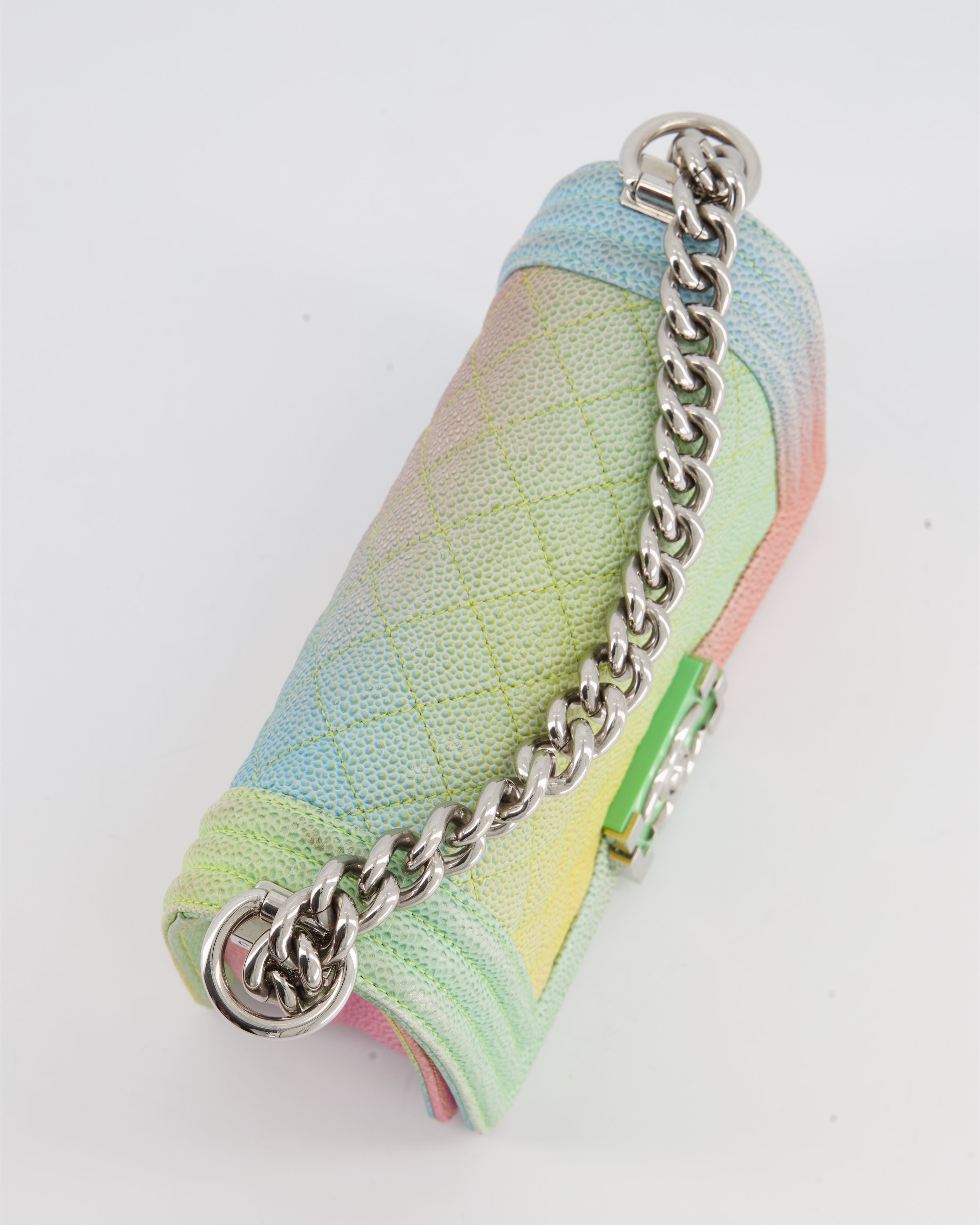 ChanelMulti-Coloured Small Boy Bag in Caviar Leather with Silver Hardware