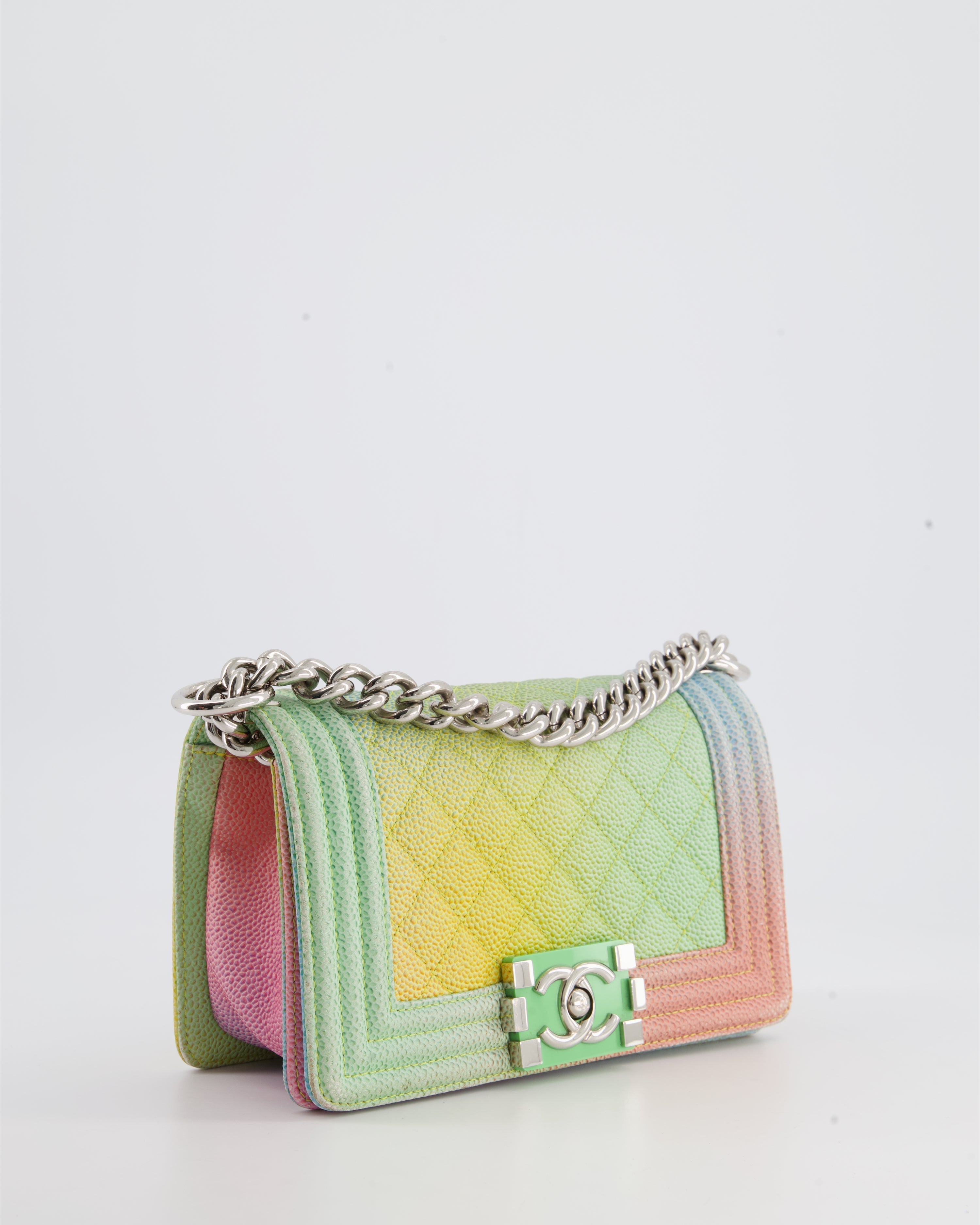 ChanelMulti-Coloured Small Boy Bag in Caviar Leather with Silver Hardware