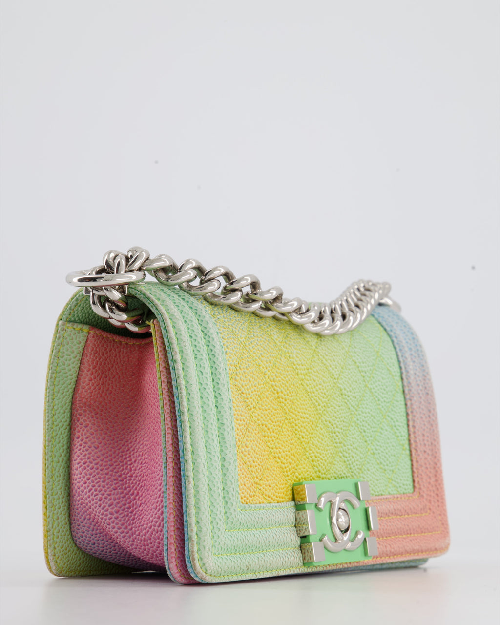 ChanelMulti-Coloured Small Boy Bag in Caviar Leather with Silver Hardware