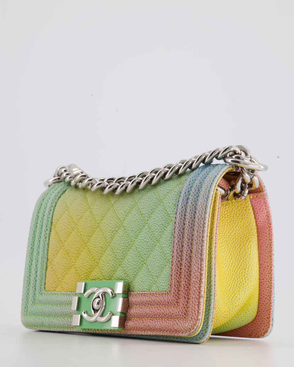 ChanelMulti-Coloured Small Boy Bag in Caviar Leather with Silver Hardware