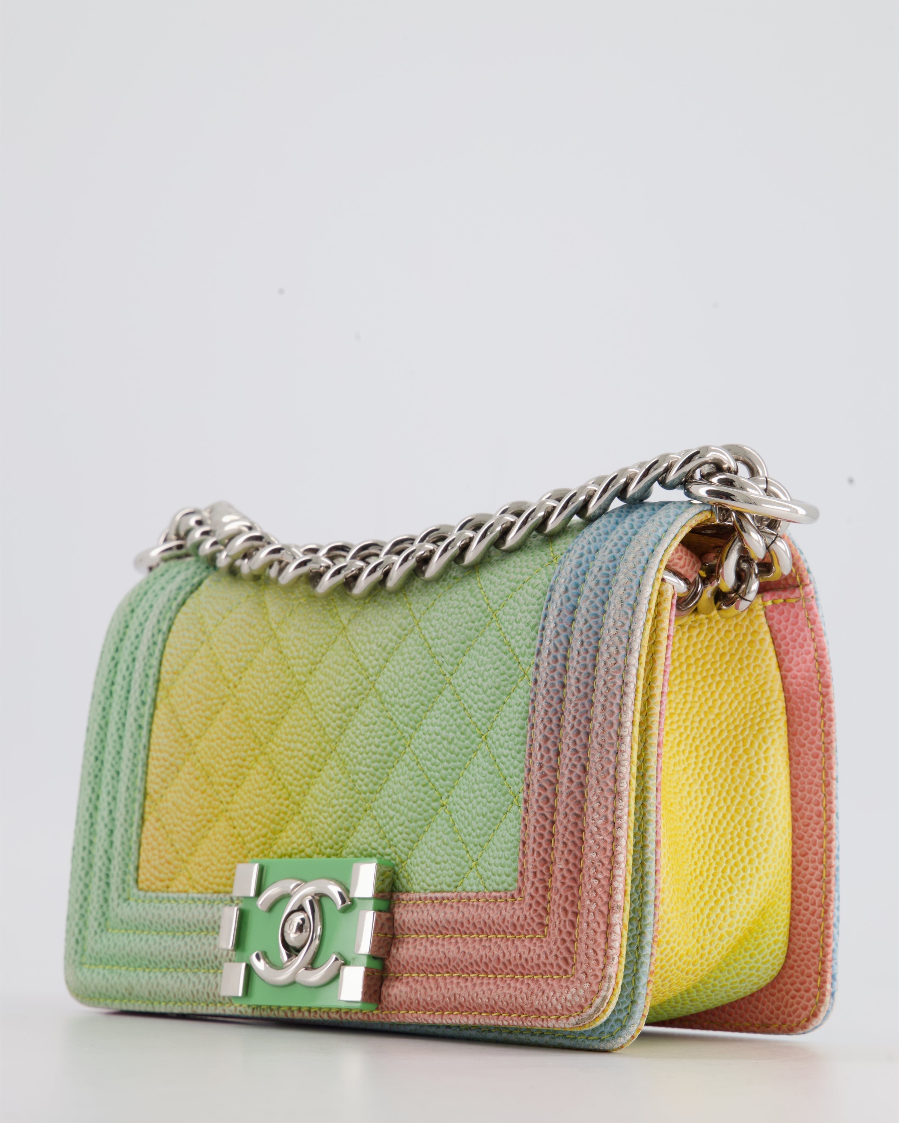 ChanelMulti-Coloured Small Boy Bag in Caviar Leather with Silver Hardware