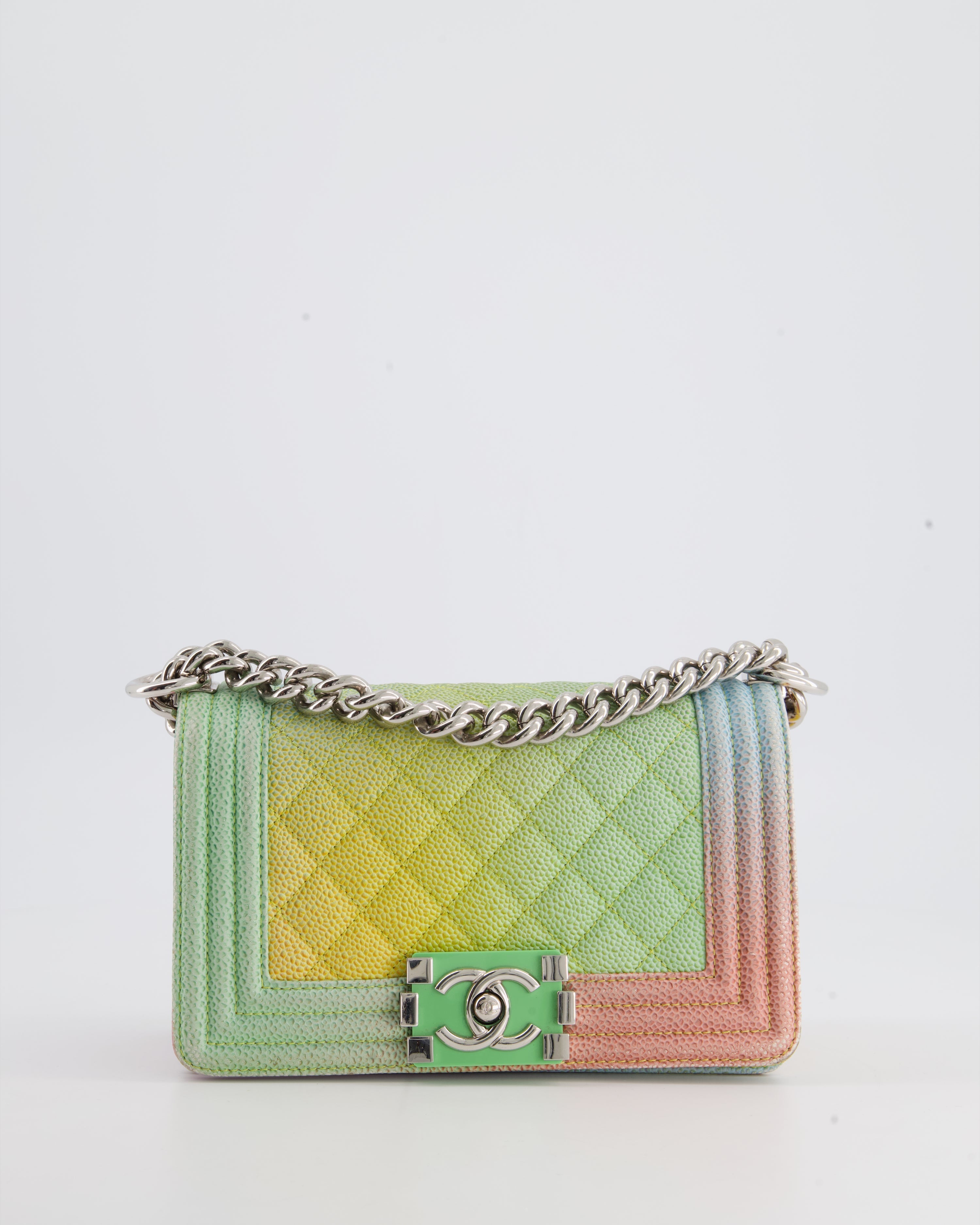 ChanelMulti-Coloured Small Boy Bag in Caviar Leather with Silver Hardware