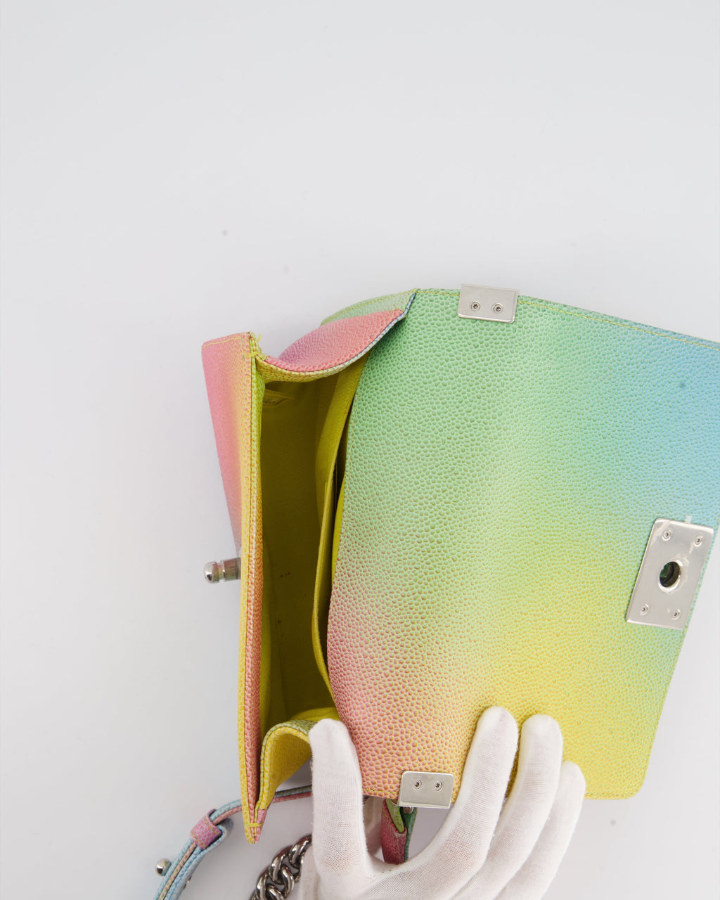 ChanelMulti-Coloured Small Boy Bag in Caviar Leather with Silver Hardware