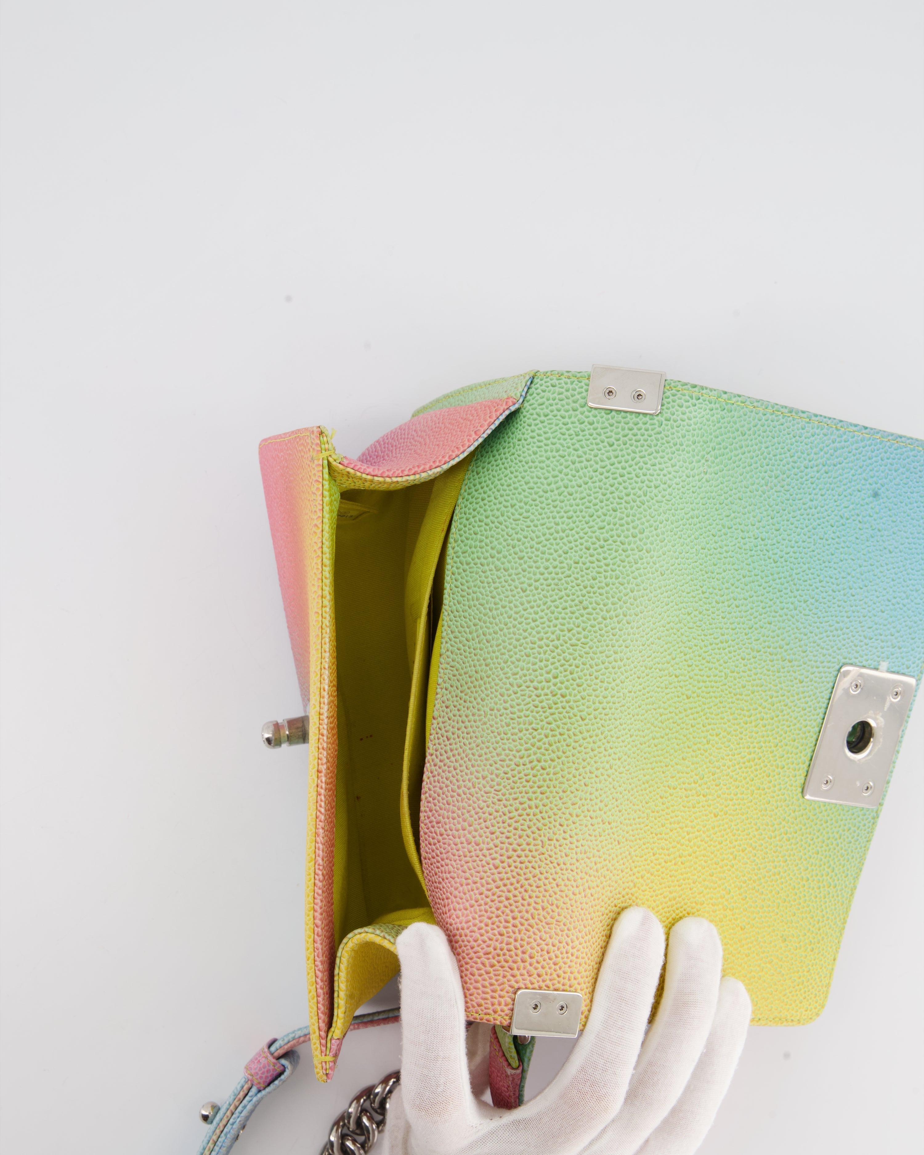 ChanelMulti-Coloured Small Boy Bag in Caviar Leather with Silver Hardware