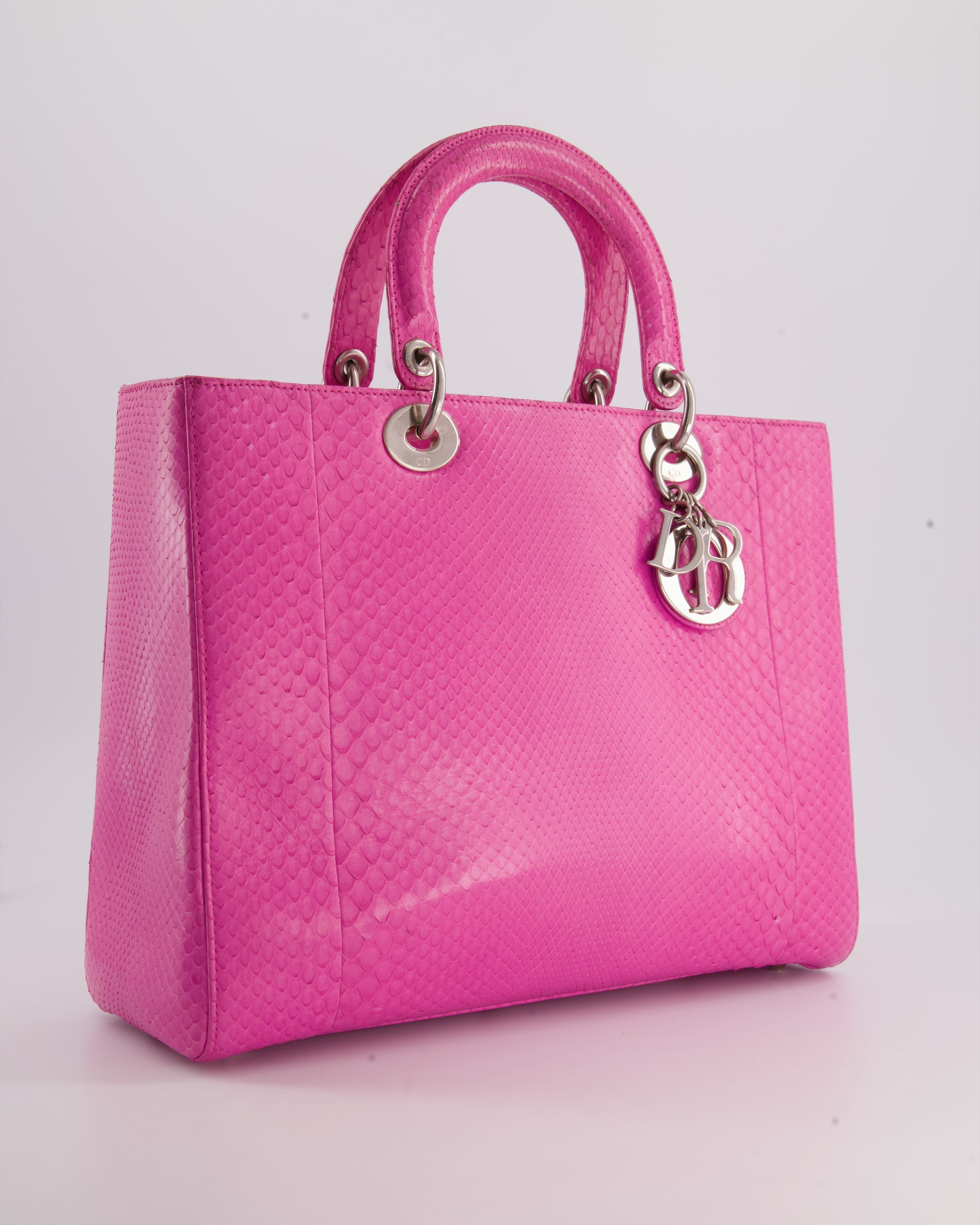 Christian Dior Large Pink Python Lady Dior Bag with Silver Hardware RRP £5600