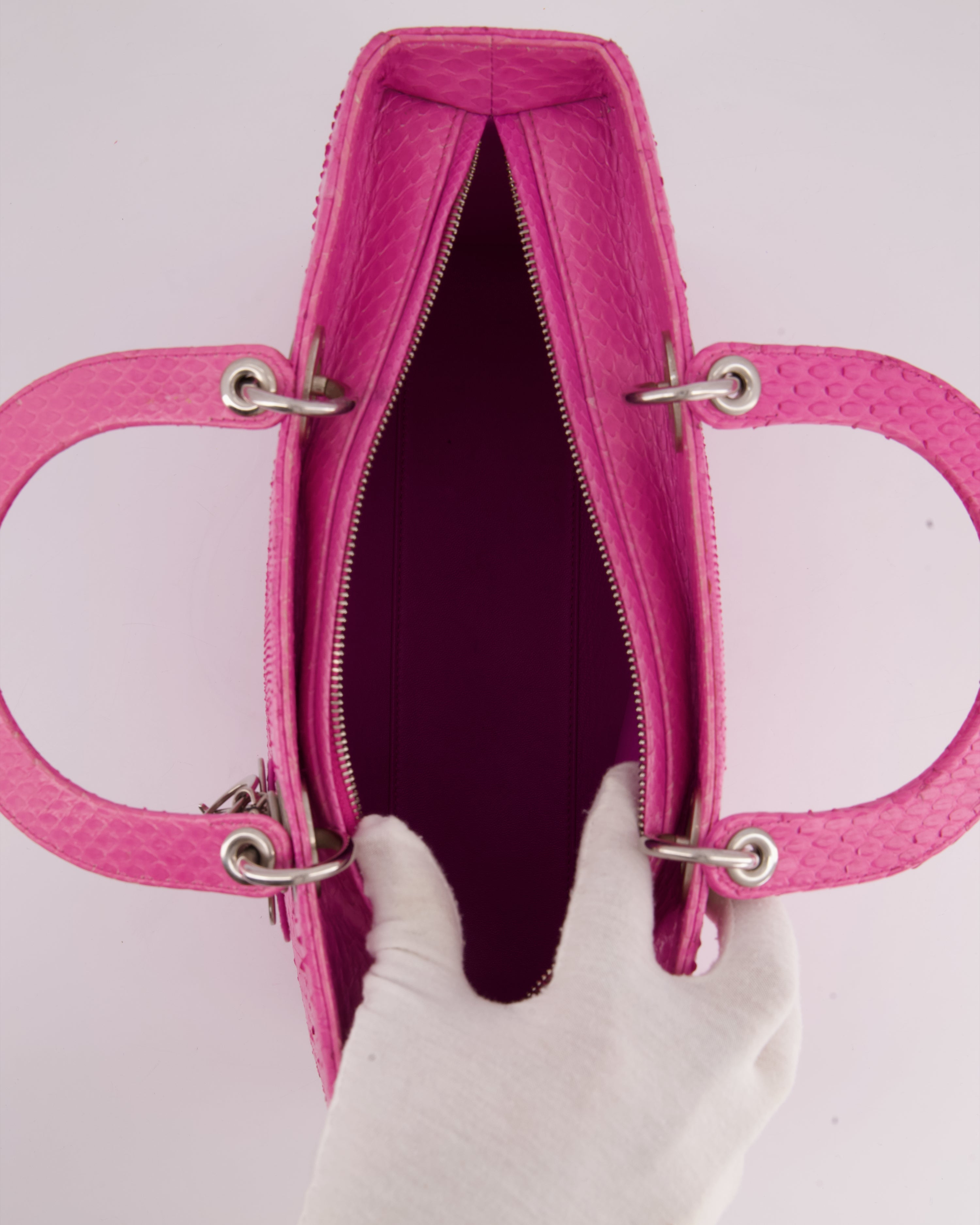 Christian Dior Large Pink Python Lady Dior Bag with Silver Hardware RRP £5600