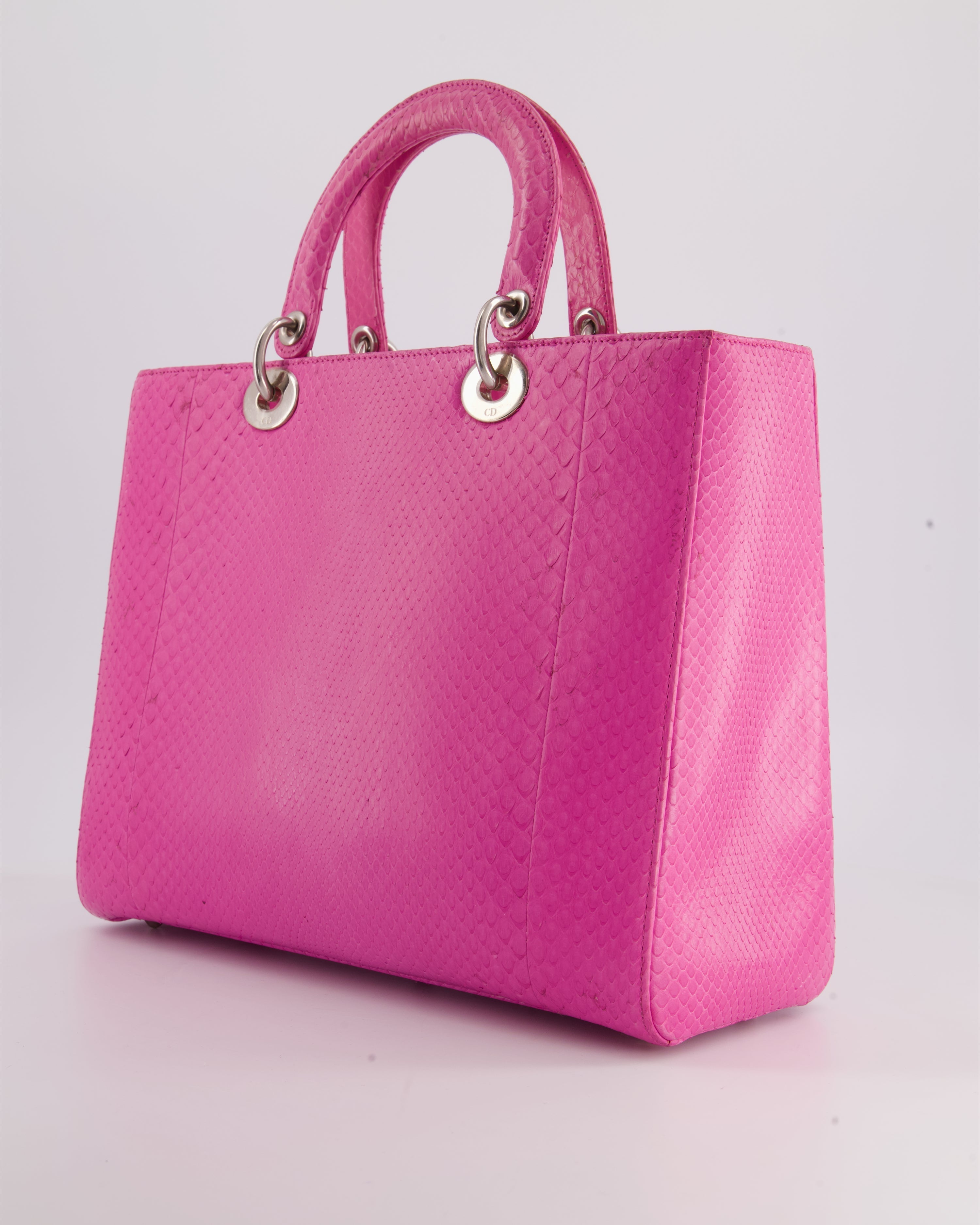 Christian Dior Large Pink Python Lady Dior Bag with Silver Hardware RRP £5600