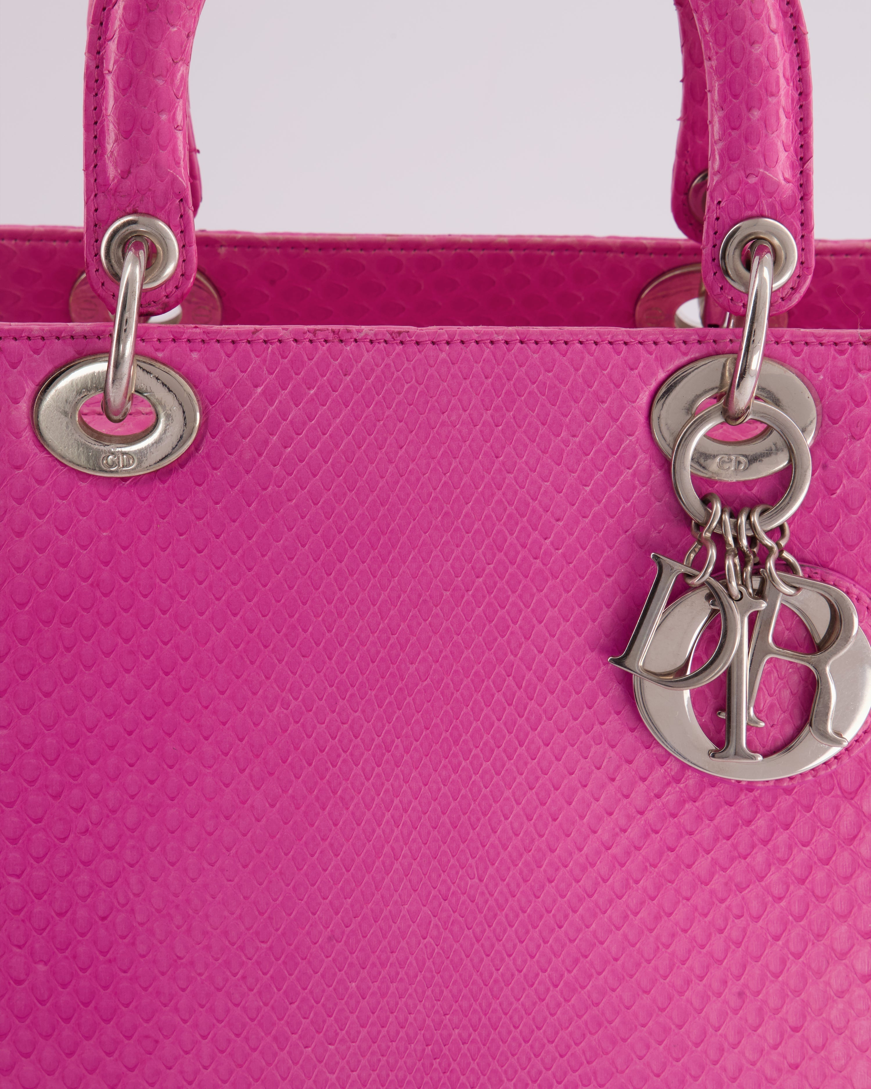 Christian Dior Large Pink Python Lady Dior Bag with Silver Hardware RRP £5600