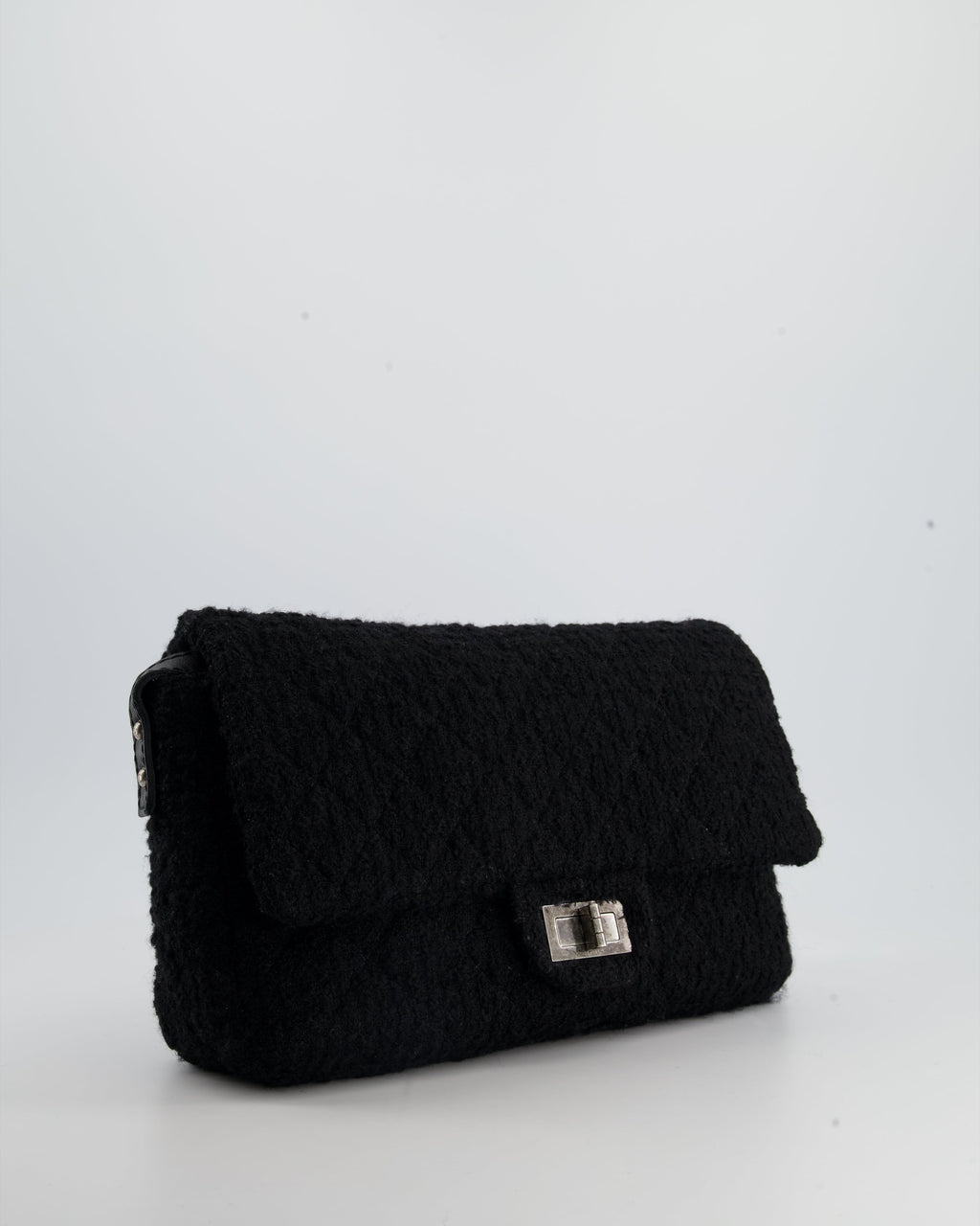 Chanel Large Black Reissue Bag in Tweed Fabric with Ruthenium Hardware