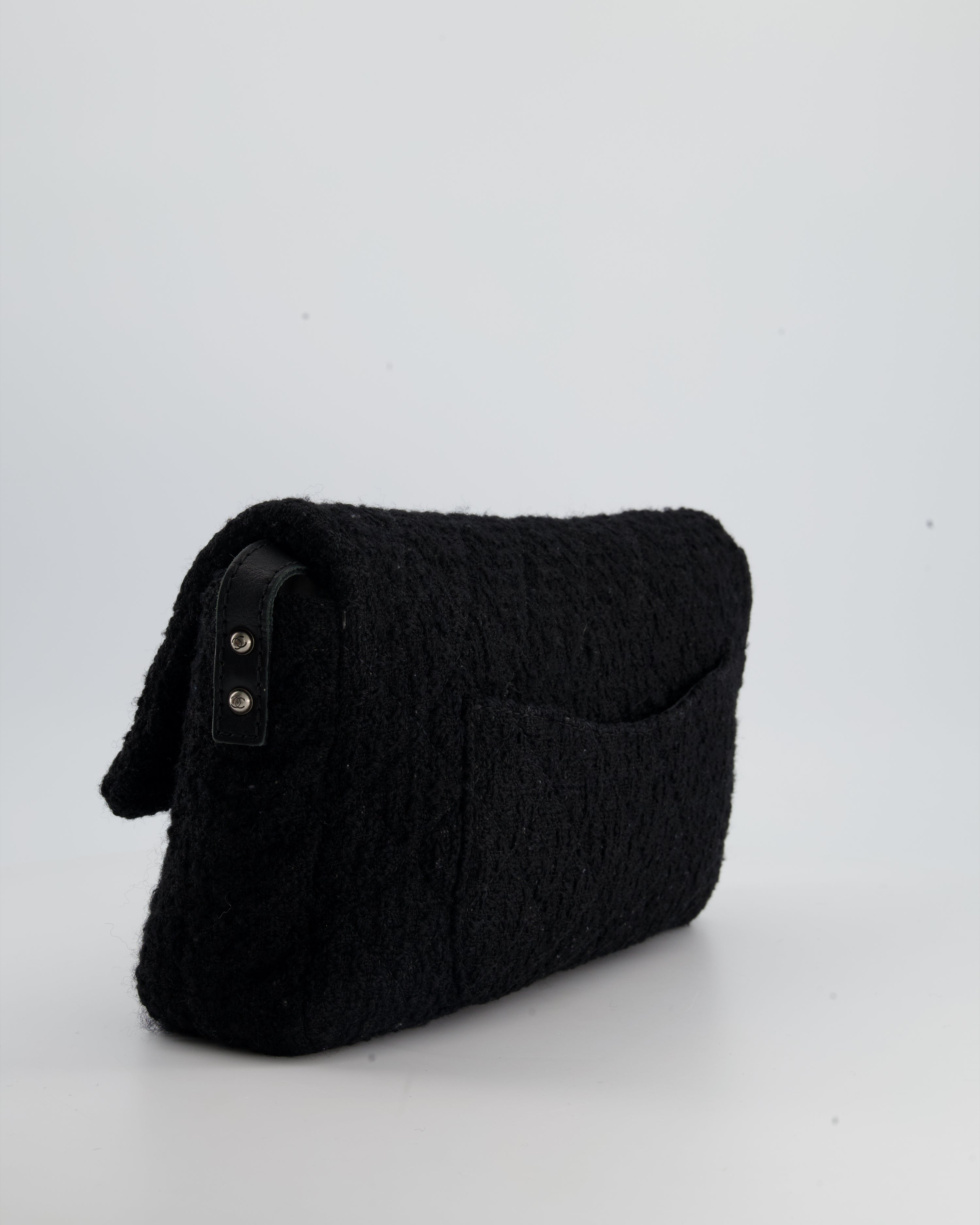 Chanel Large Black Reissue Bag in Tweed Fabric with Ruthenium Hardware