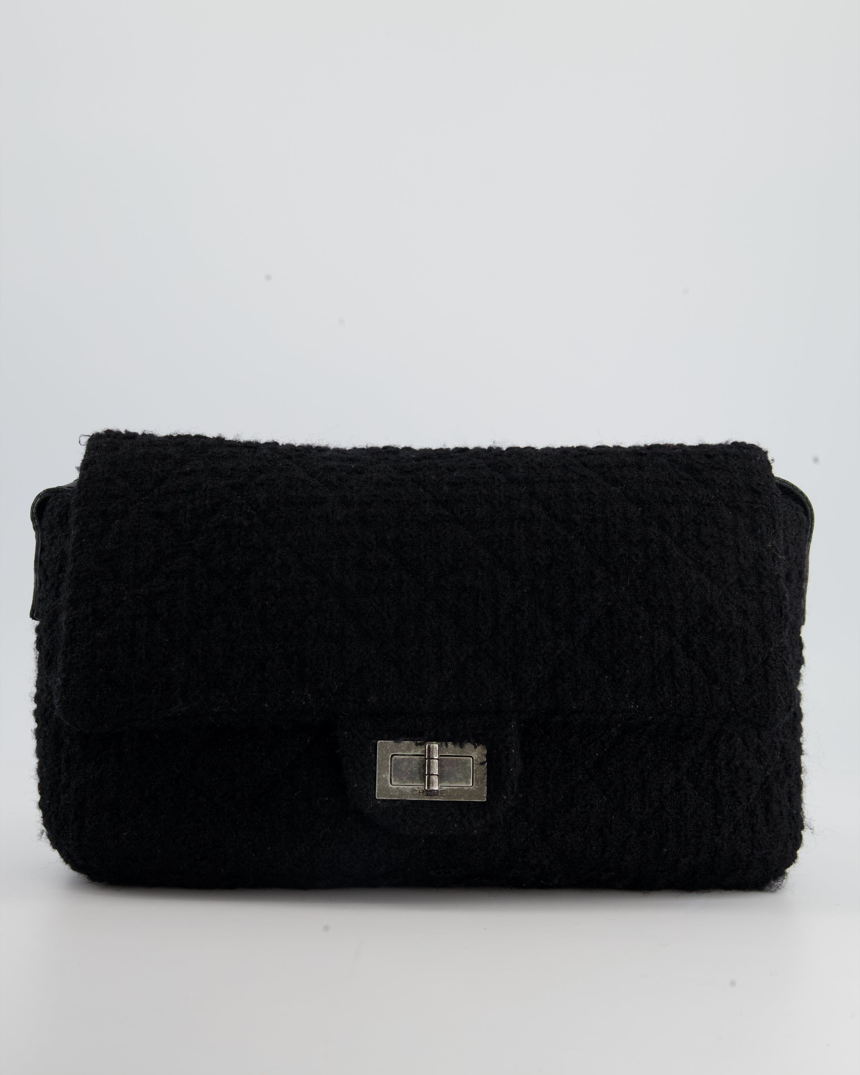 Chanel Large Black Reissue Bag in Tweed Fabric with Ruthenium Hardware