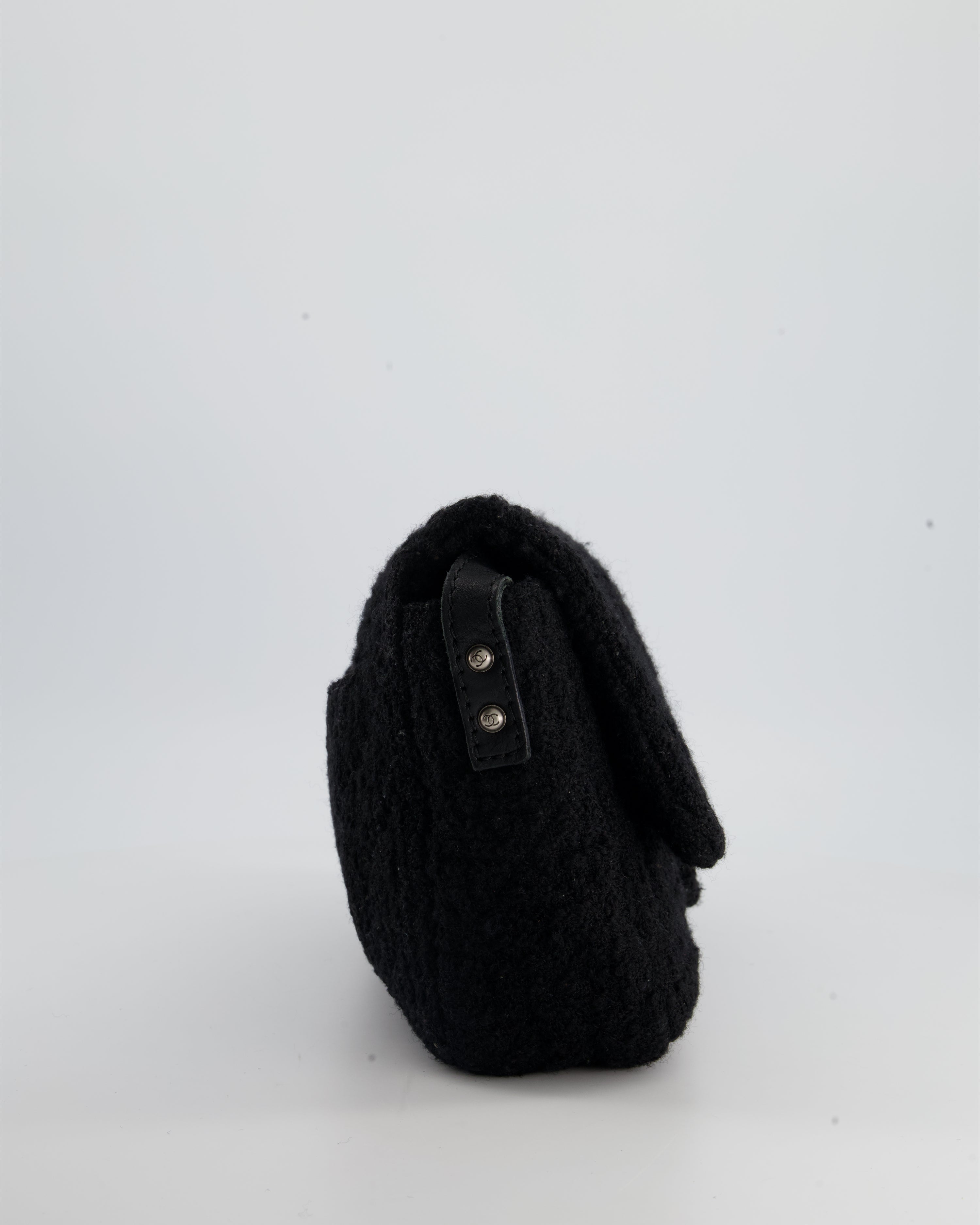 Chanel Large Black Reissue Bag in Tweed Fabric with Ruthenium Hardware