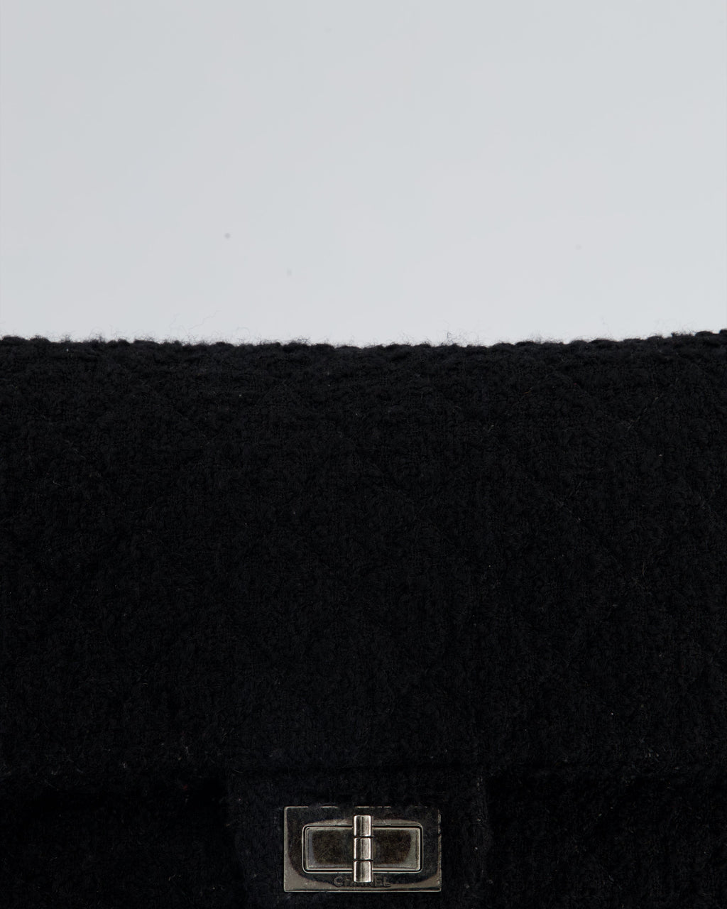 Chanel Large Black Reissue Bag in Tweed Fabric with Ruthenium Hardware