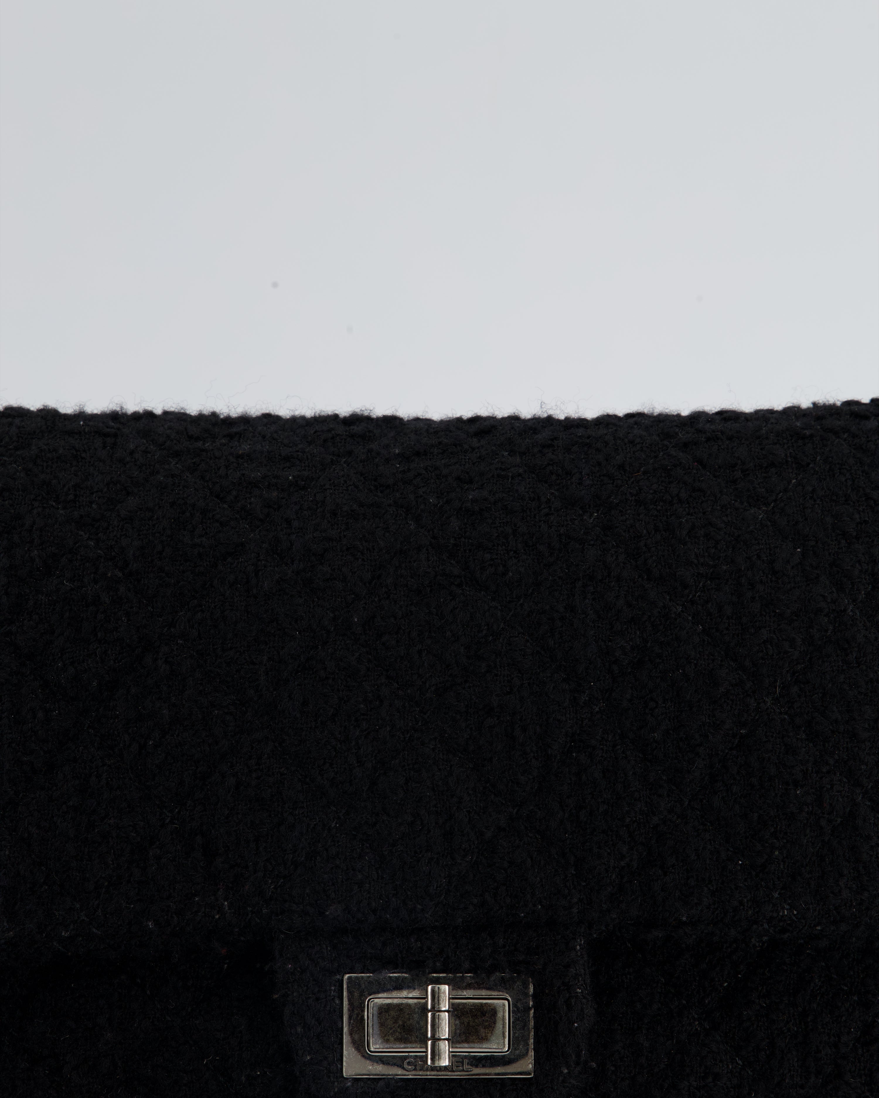 Chanel Large Black Reissue Bag in Tweed Fabric with Ruthenium Hardware