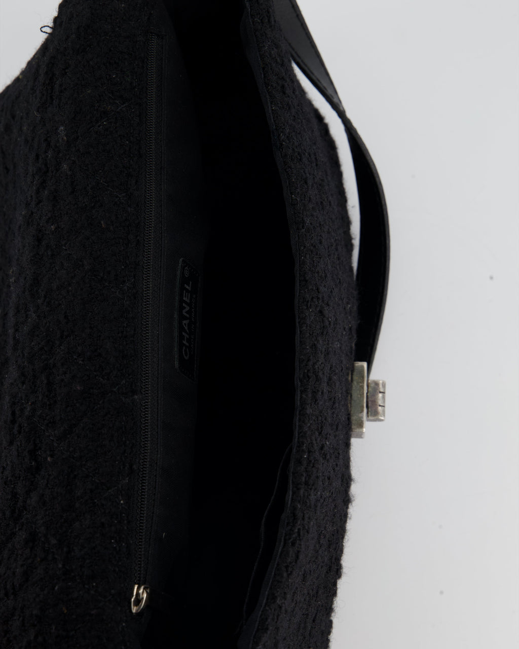Chanel Large Black Reissue Bag in Tweed Fabric with Ruthenium Hardware