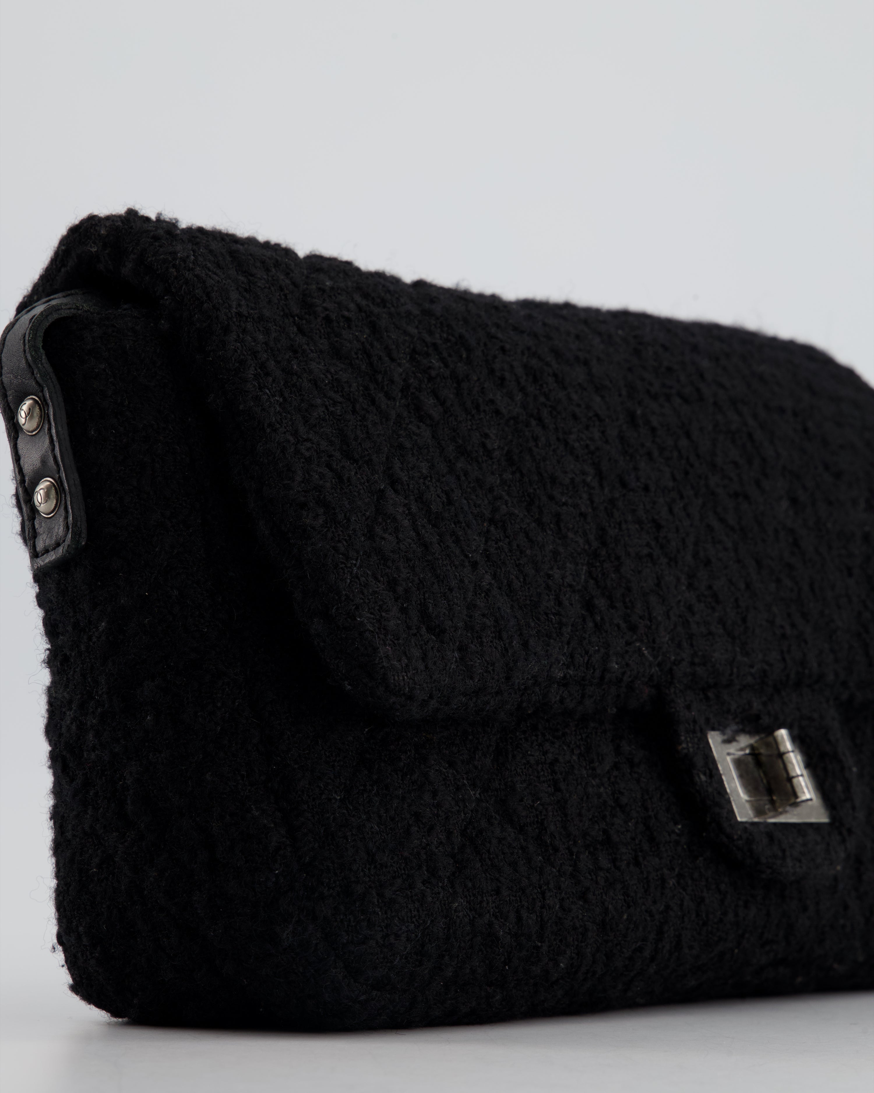 Chanel Large Black Reissue Bag in Tweed Fabric with Ruthenium Hardware