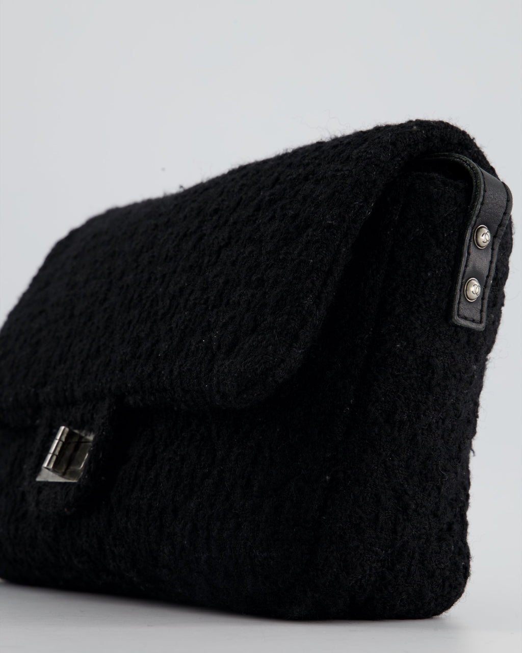 Chanel Large Black Reissue Bag in Tweed Fabric with Ruthenium Hardware