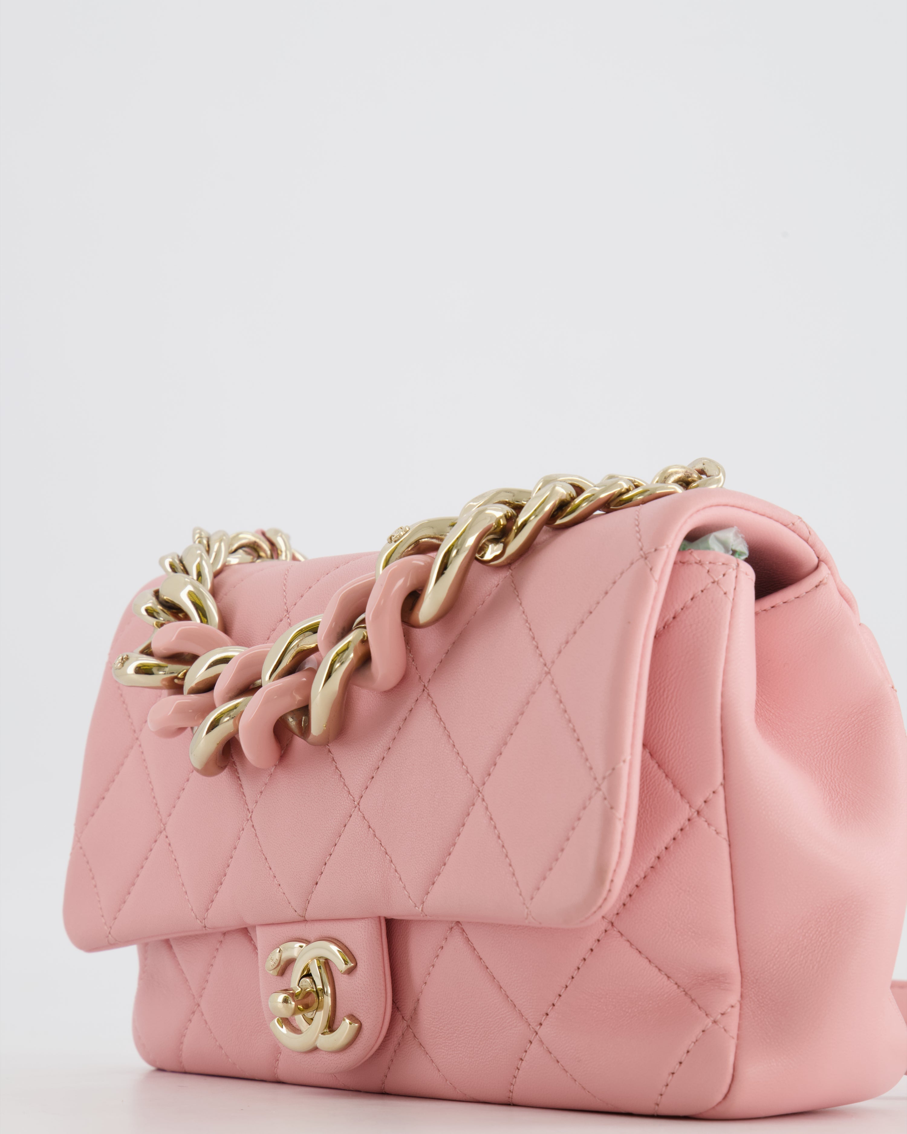 Chanel Baby Pink Medium Single Flap Chained Bag with Champagne Gold Hardware