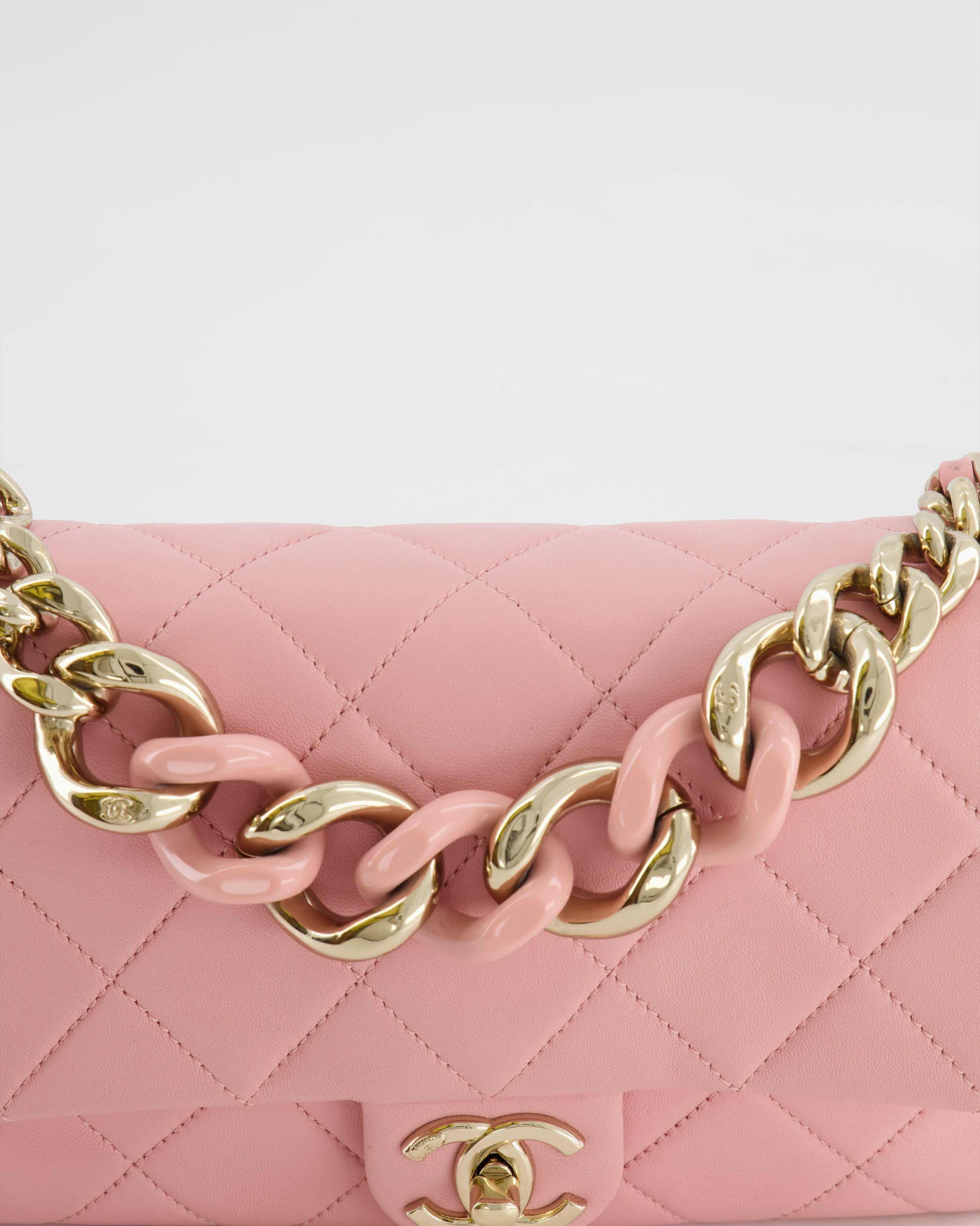 Chanel Baby Pink Medium Single Flap Chained Bag with Champagne Gold Hardware