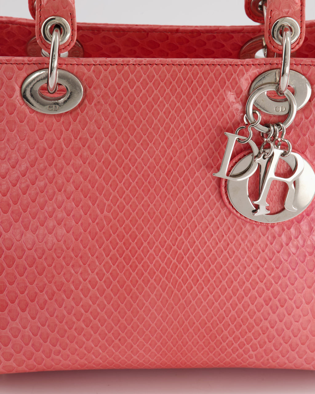 Christian Dior Medium Coral Python Lady Dior Bag with Silver Hardware