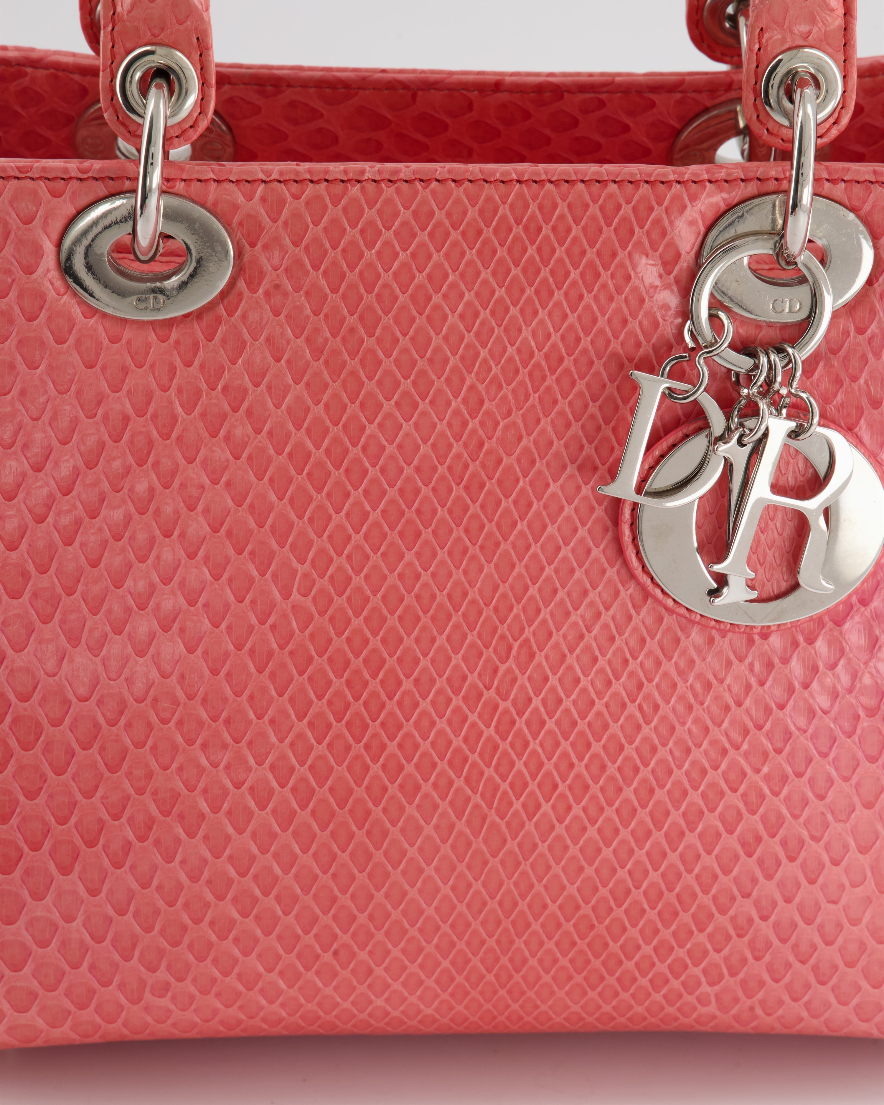 Christian Dior Medium Coral Python Lady Dior Bag with Silver Hardware