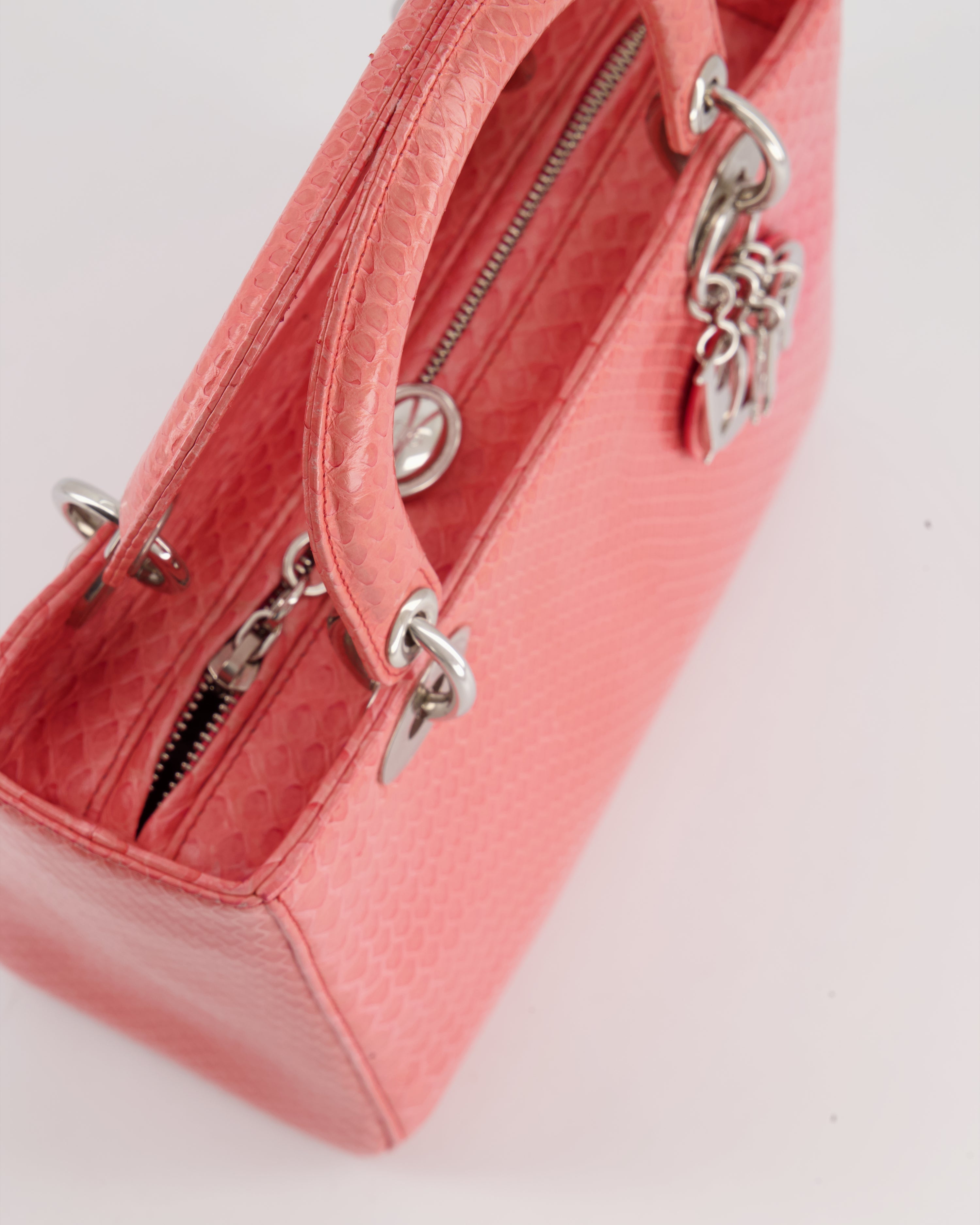 Christian Dior Medium Coral Python Lady Dior Bag with Silver Hardware