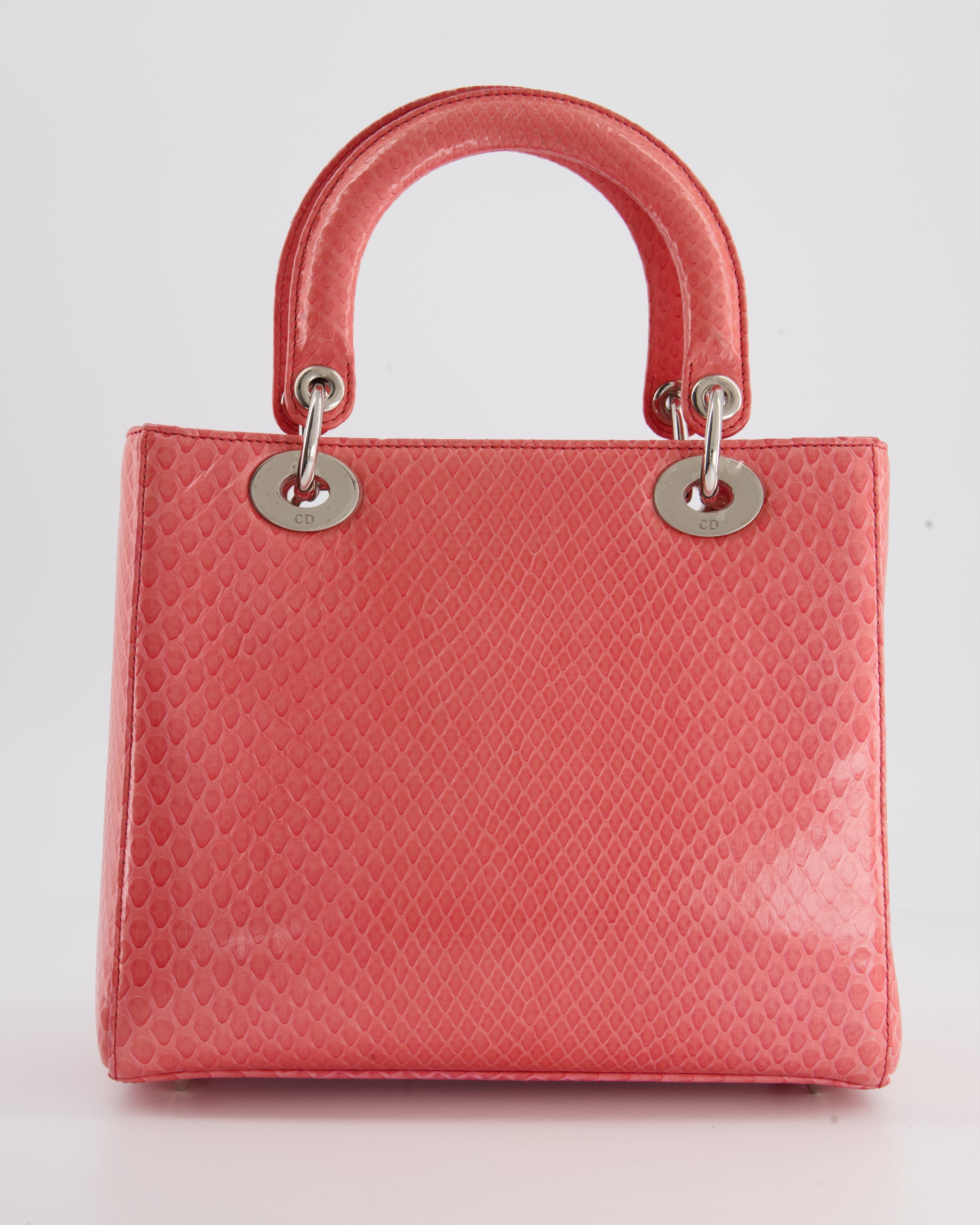 Christian Dior Medium Coral Python Lady Dior Bag with Silver Hardware