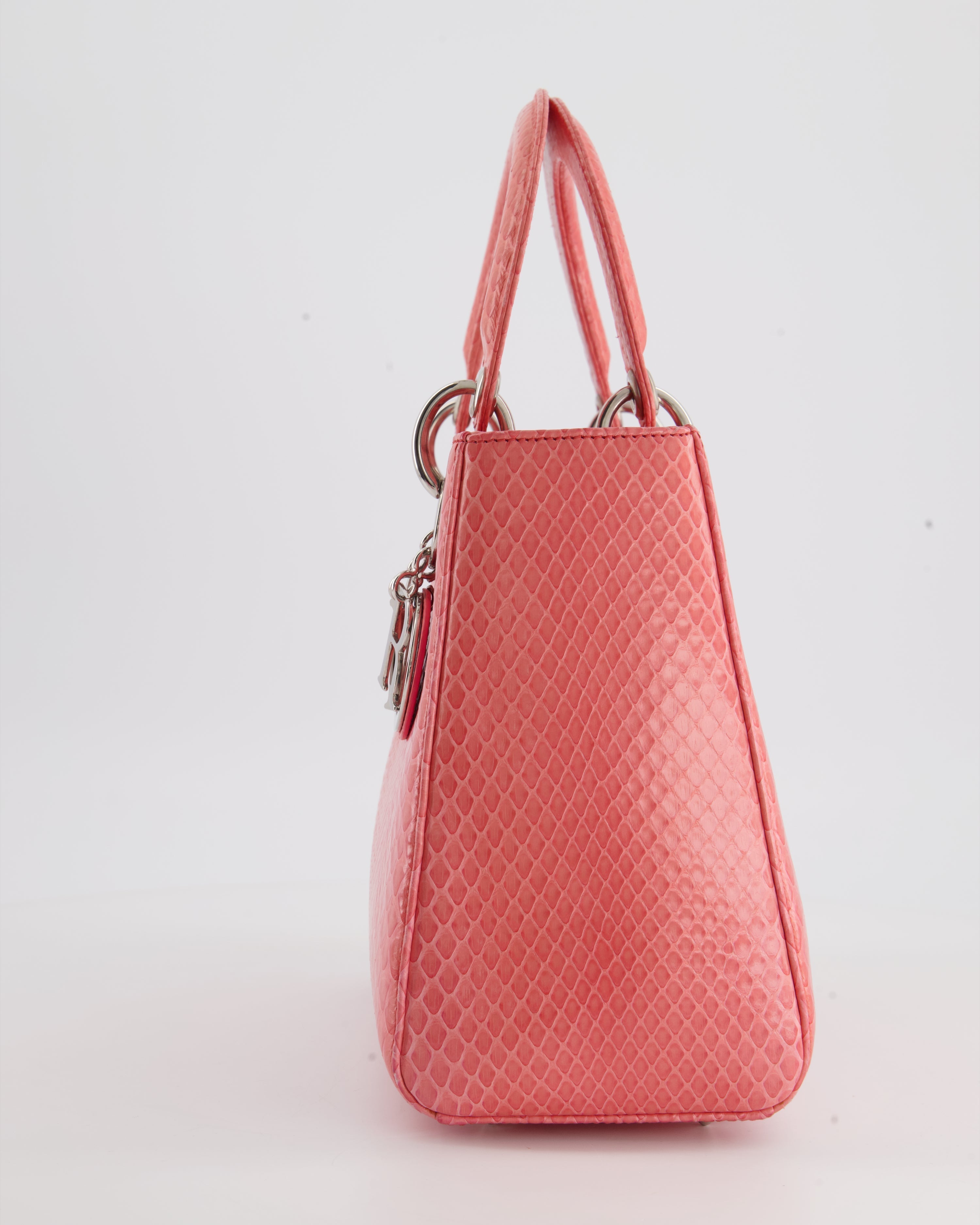 Christian Dior Medium Coral Python Lady Dior Bag with Silver Hardware