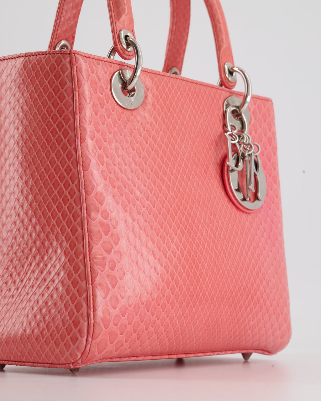 Christian Dior Medium Coral Python Lady Dior Bag with Silver Hardware