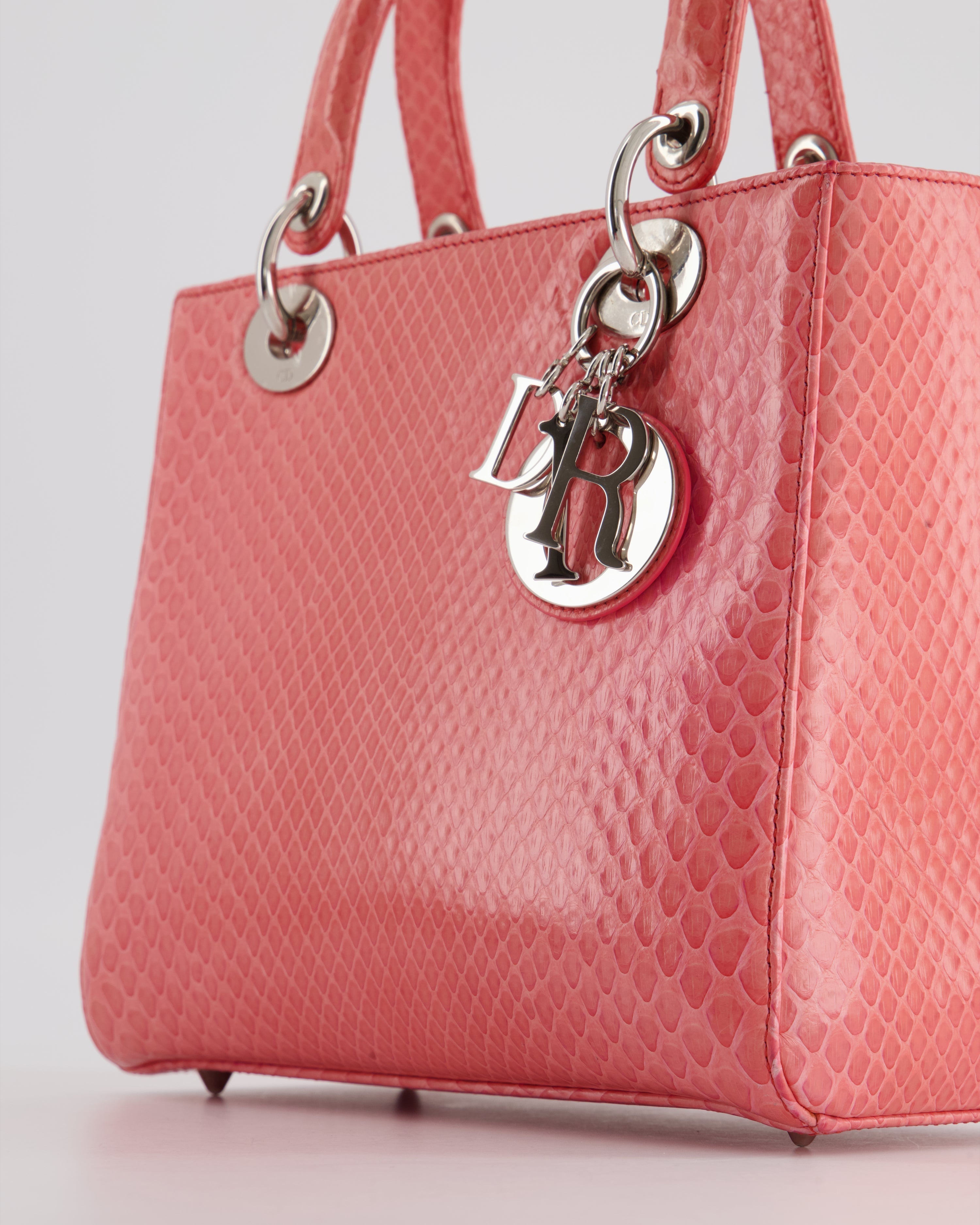Christian Dior Medium Coral Python Lady Dior Bag with Silver Hardware