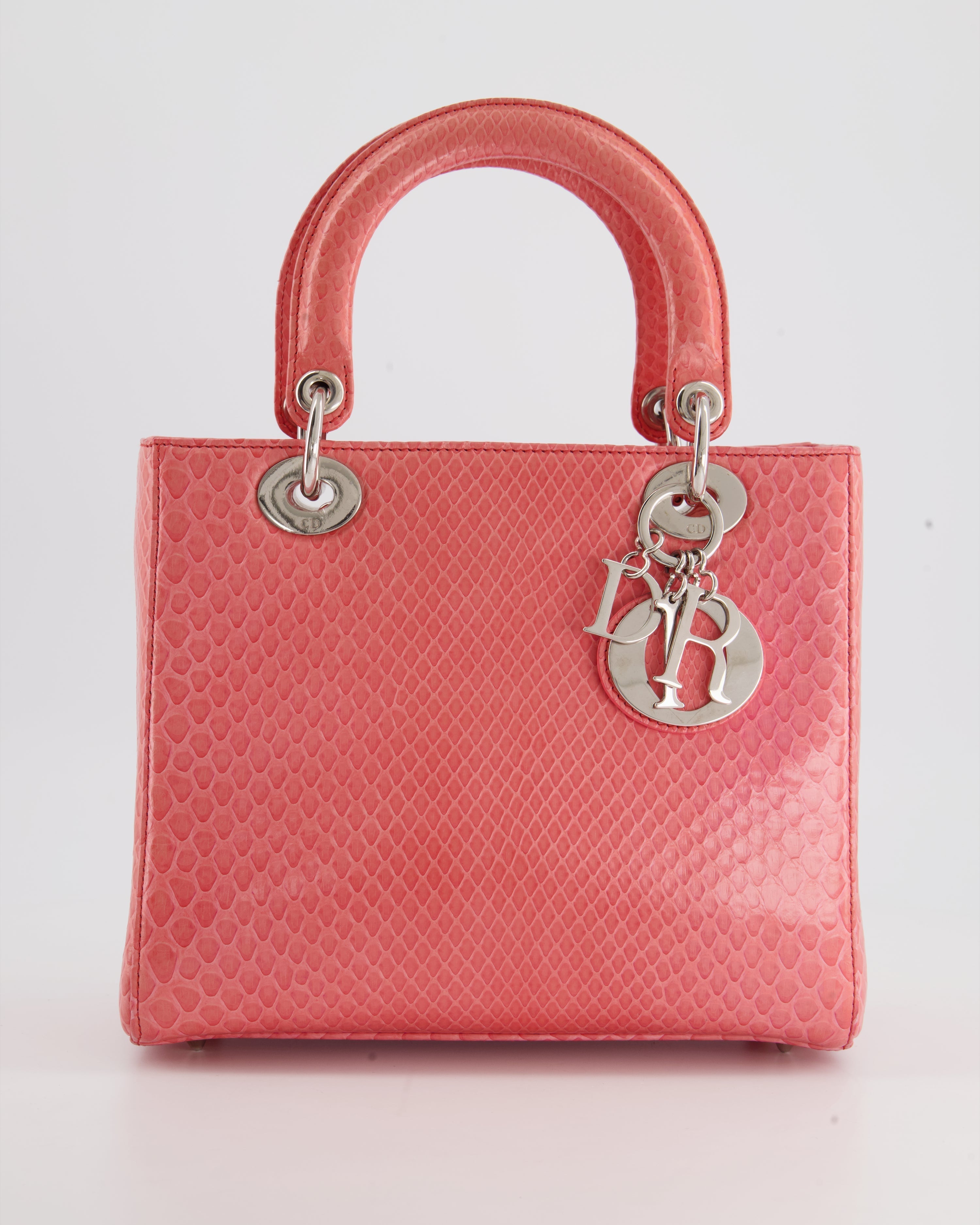 Christian Dior Medium Coral Python Lady Dior Bag with Silver Hardware