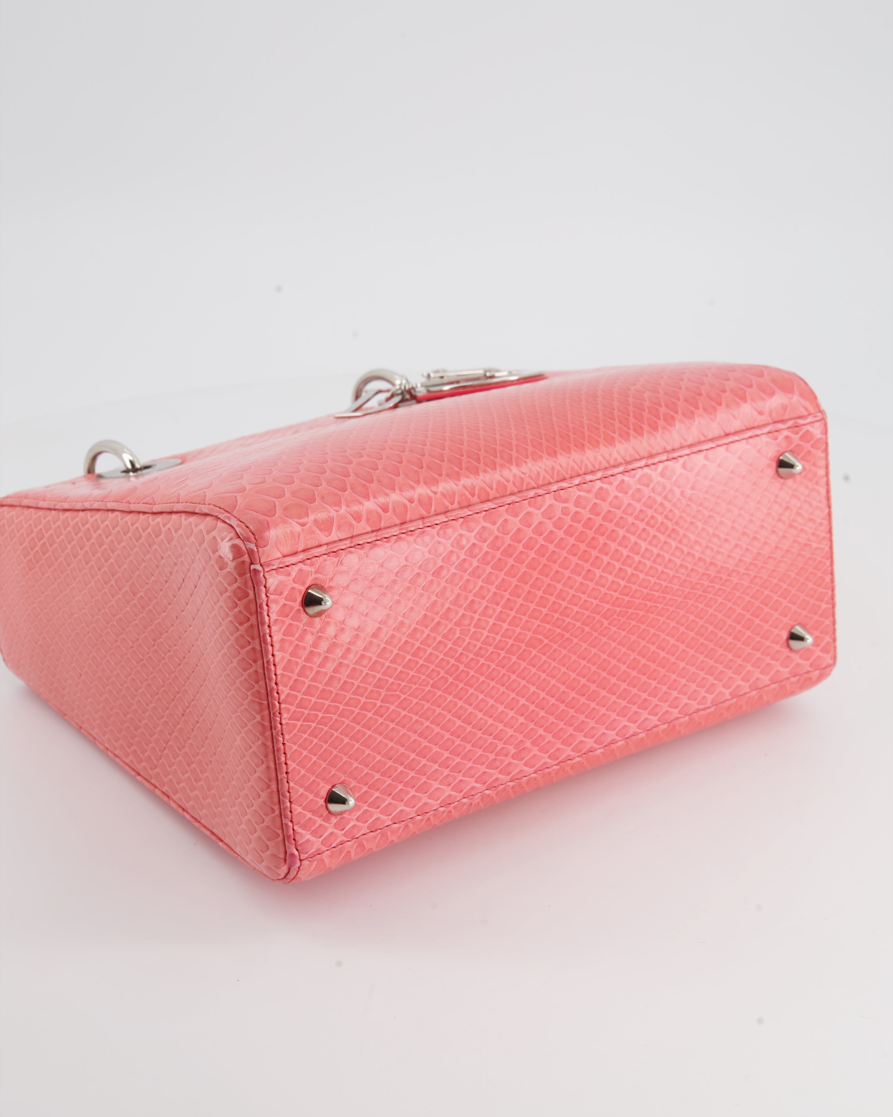 Christian Dior Medium Coral Python Lady Dior Bag with Silver Hardware