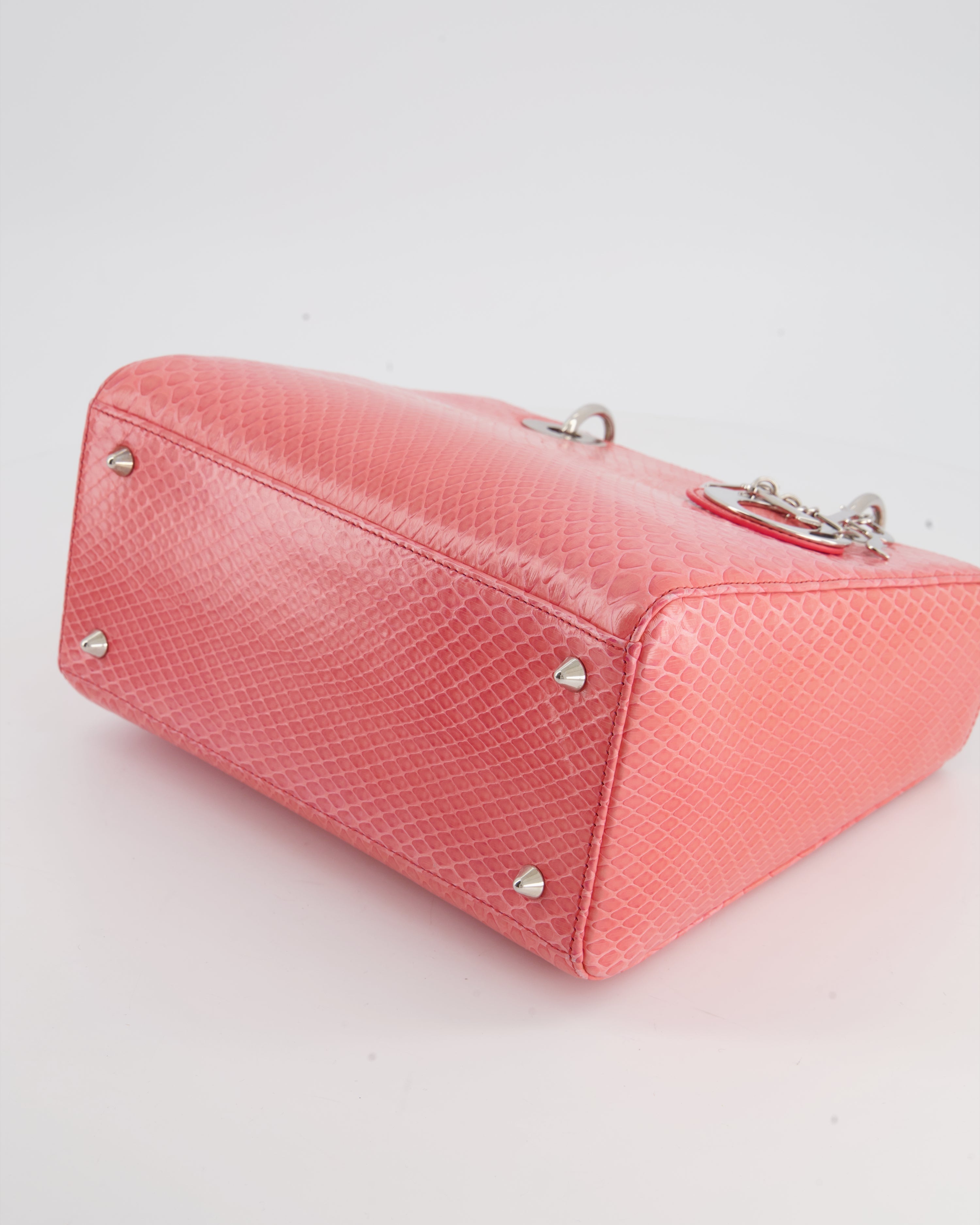 Christian Dior Medium Coral Python Lady Dior Bag with Silver Hardware
