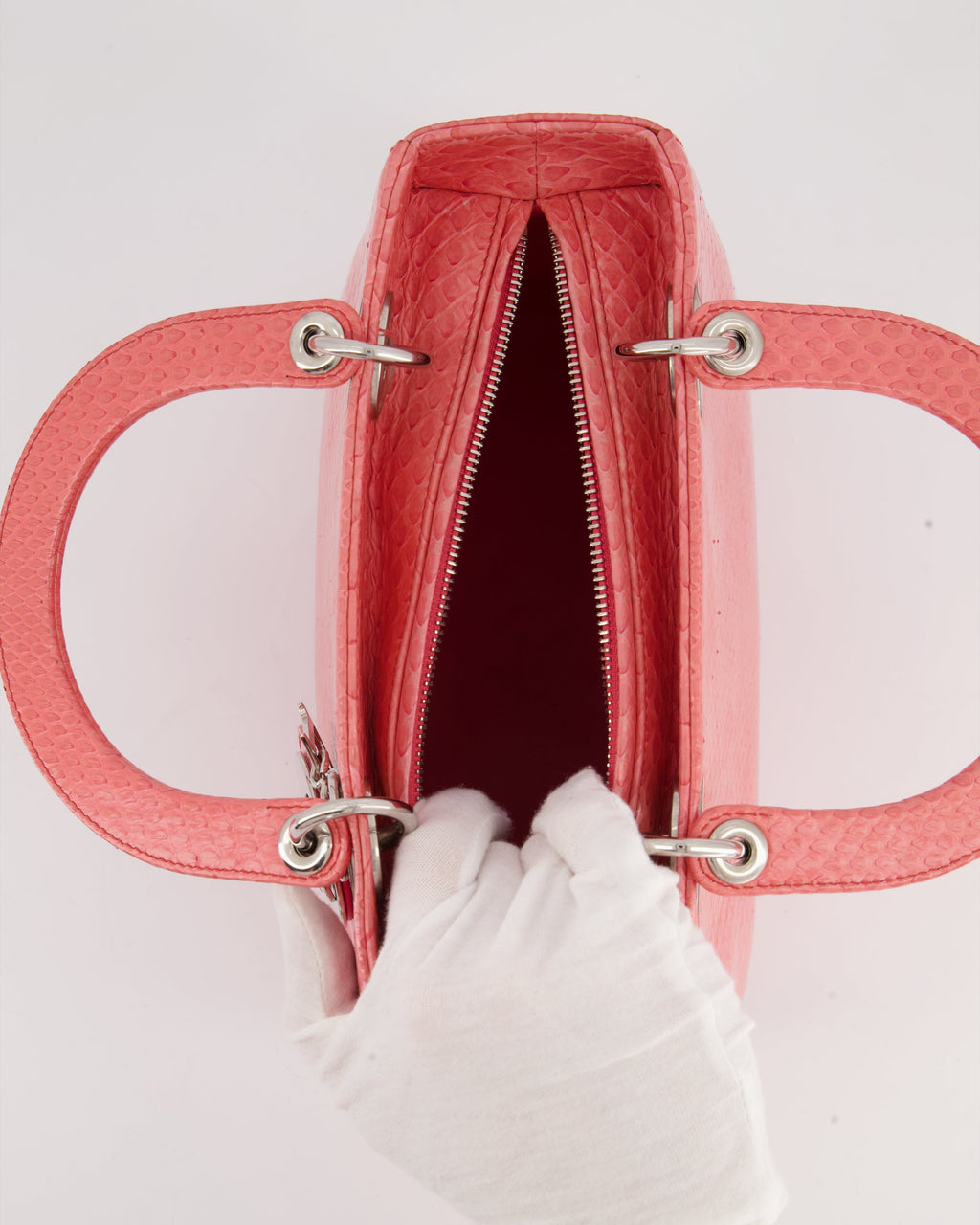 Christian Dior Medium Coral Python Lady Dior Bag with Silver Hardware