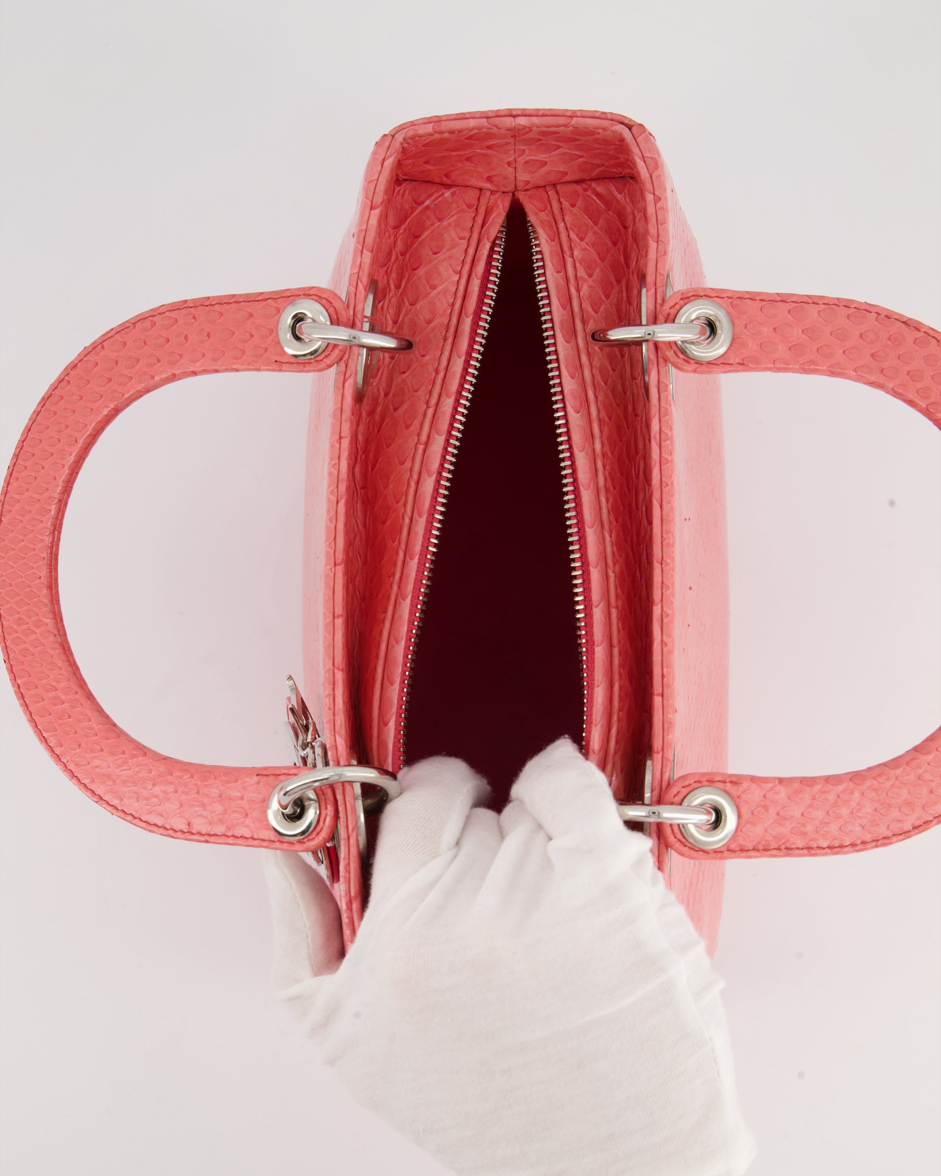 Christian Dior Medium Coral Python Lady Dior Bag with Silver Hardware