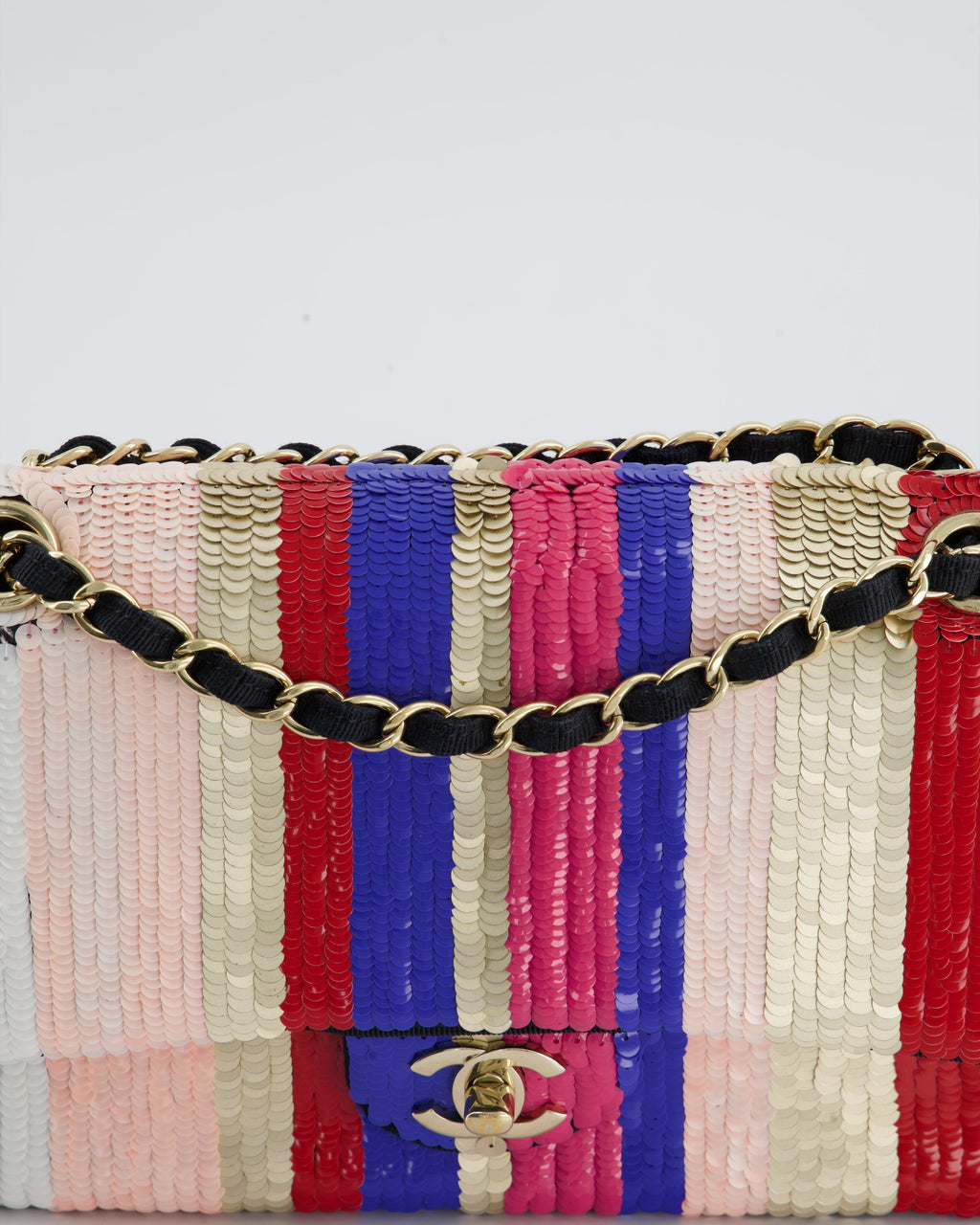 Chanel Multi-Colour Sequin Stripe Medium Double Flap Bag with Champagne Gold Hardware