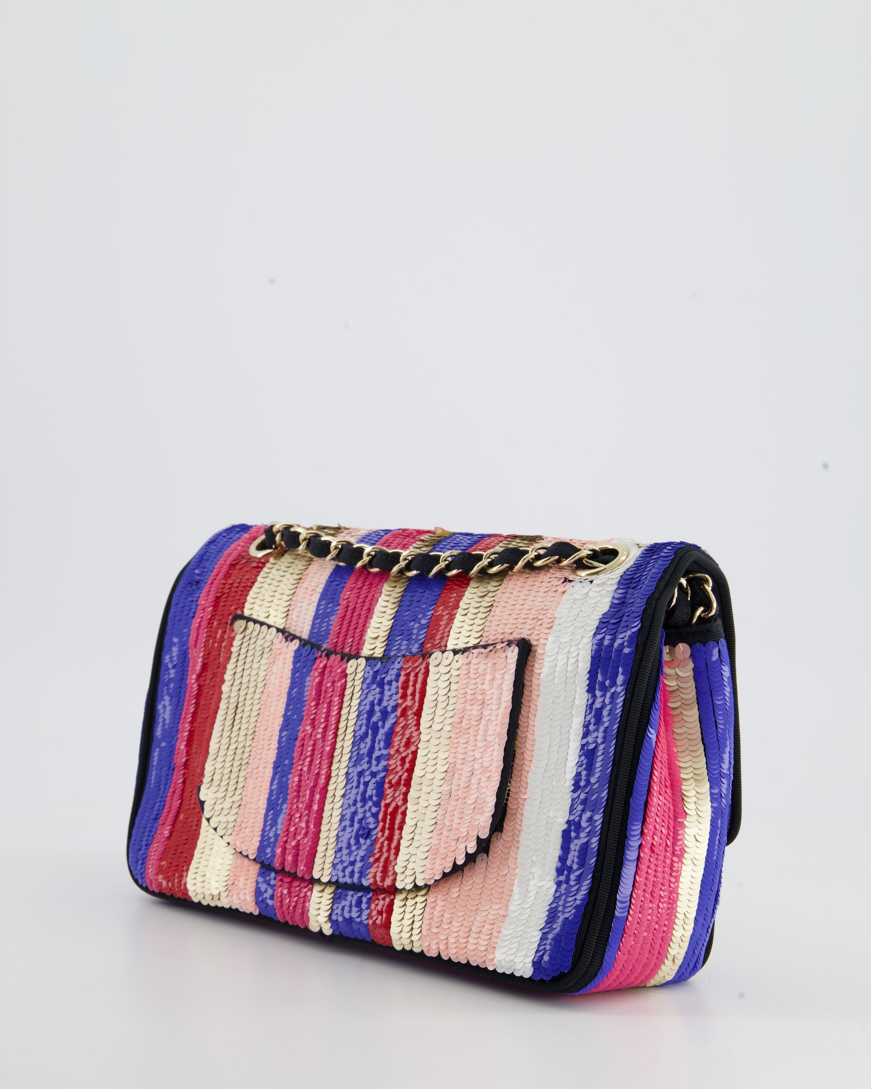 Chanel Multi-Colour Sequin Stripe Medium Double Flap Bag with Champagne Gold Hardware