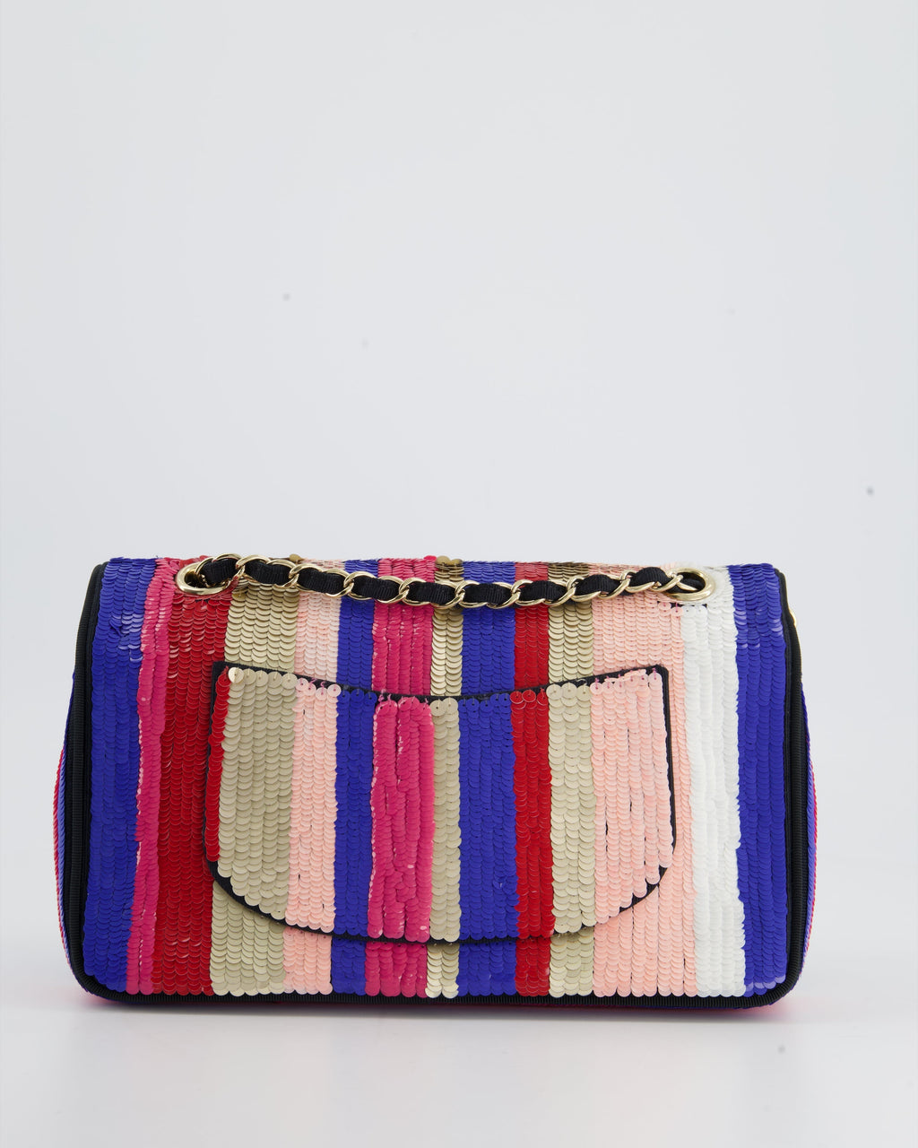 Chanel Multi-Colour Sequin Stripe Medium Double Flap Bag with Champagne Gold Hardware