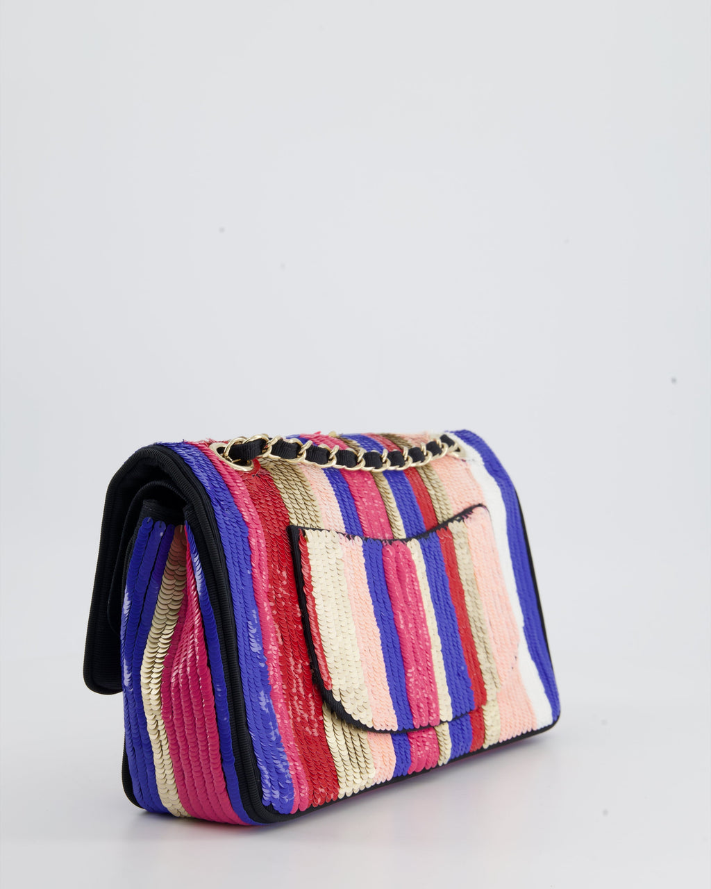 Chanel Multi-Colour Sequin Stripe Medium Double Flap Bag with Champagne Gold Hardware