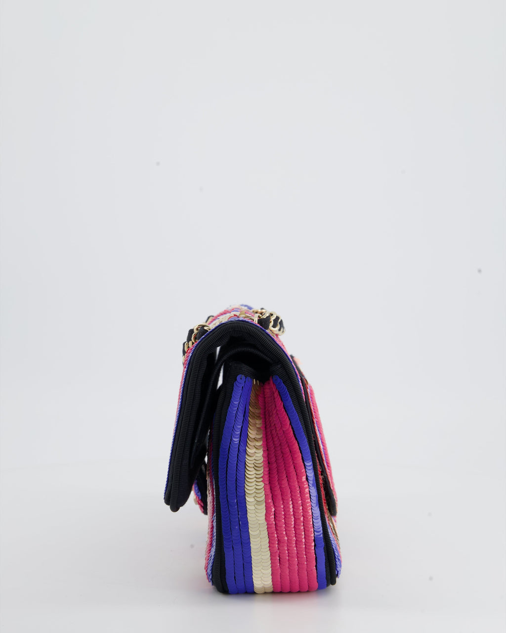 Chanel Multi-Colour Sequin Stripe Medium Double Flap Bag with Champagne Gold Hardware