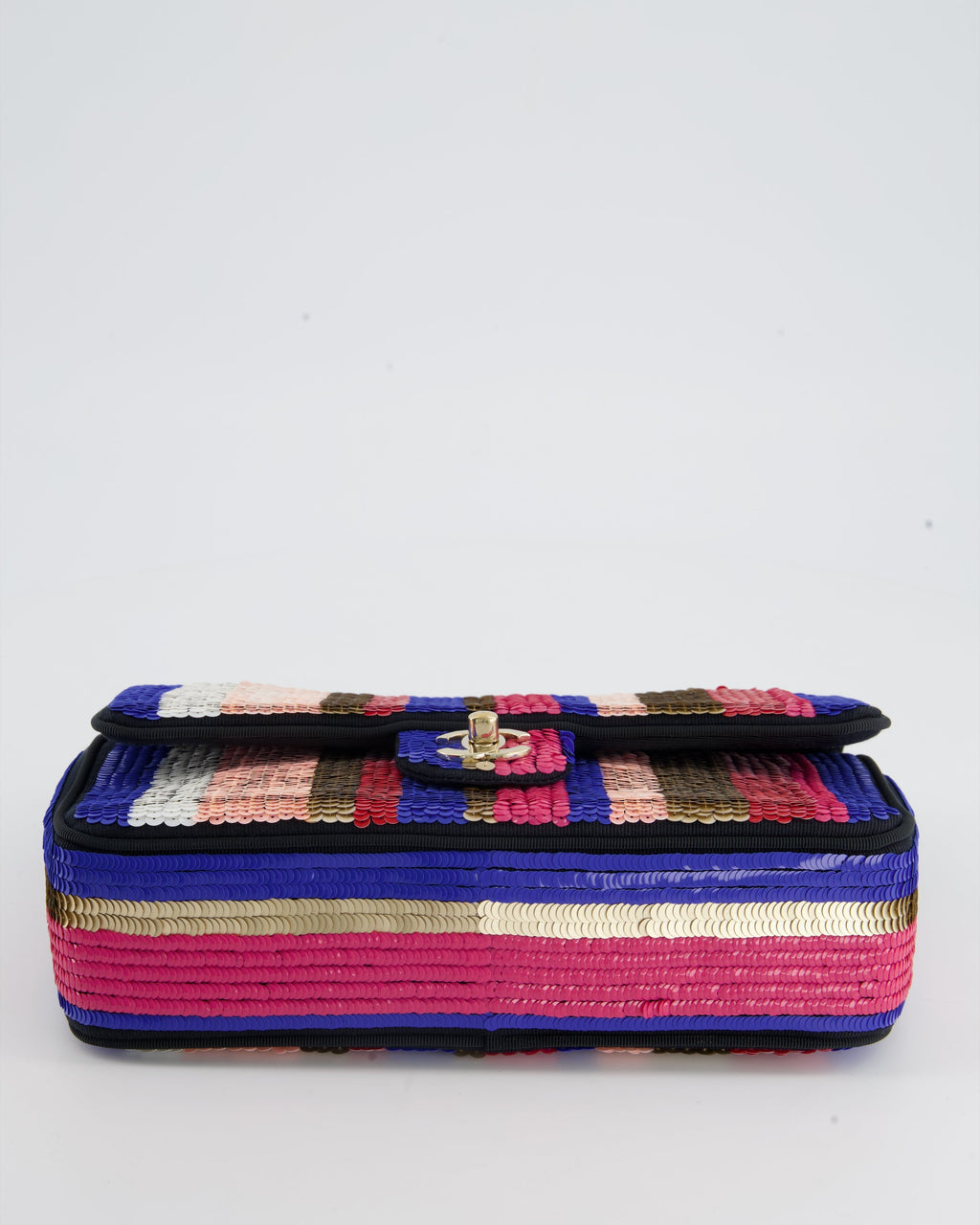 Chanel Multi-Colour Sequin Stripe Medium Double Flap Bag with Champagne Gold Hardware