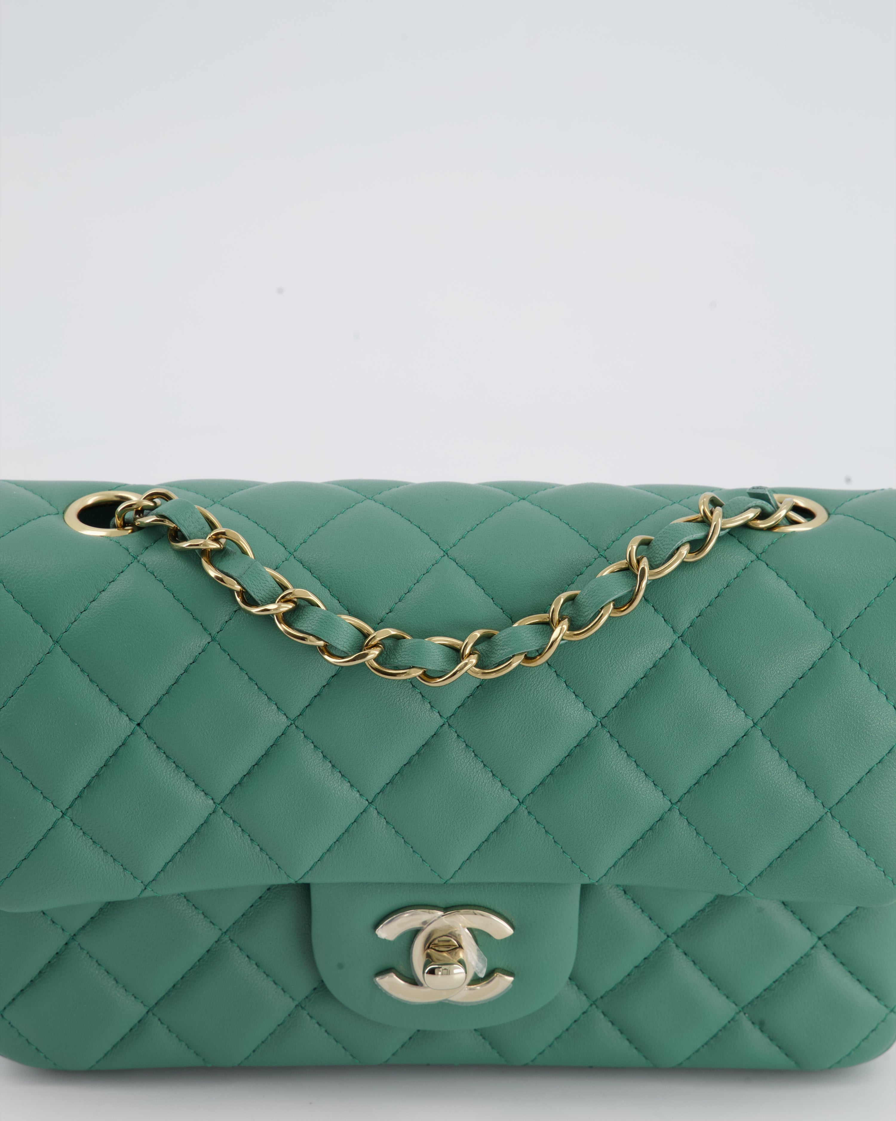 Chanel Green Mini Rectangular Bag in Lambskin Leather with  Champagne Gold Hardware