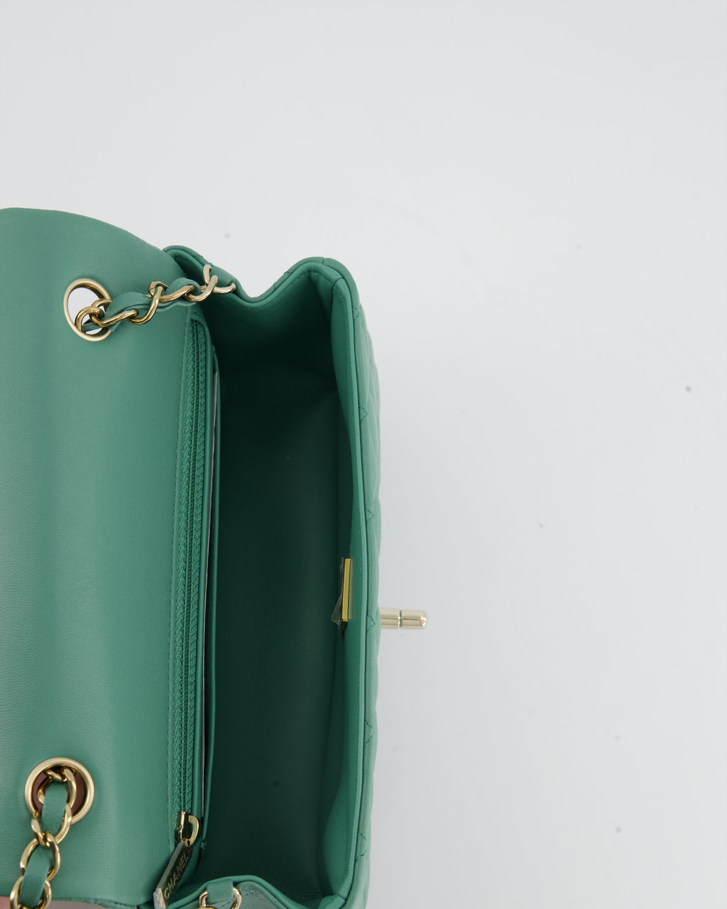Chanel Green Mini Rectangular Bag in Lambskin Leather with  Champagne Gold Hardware