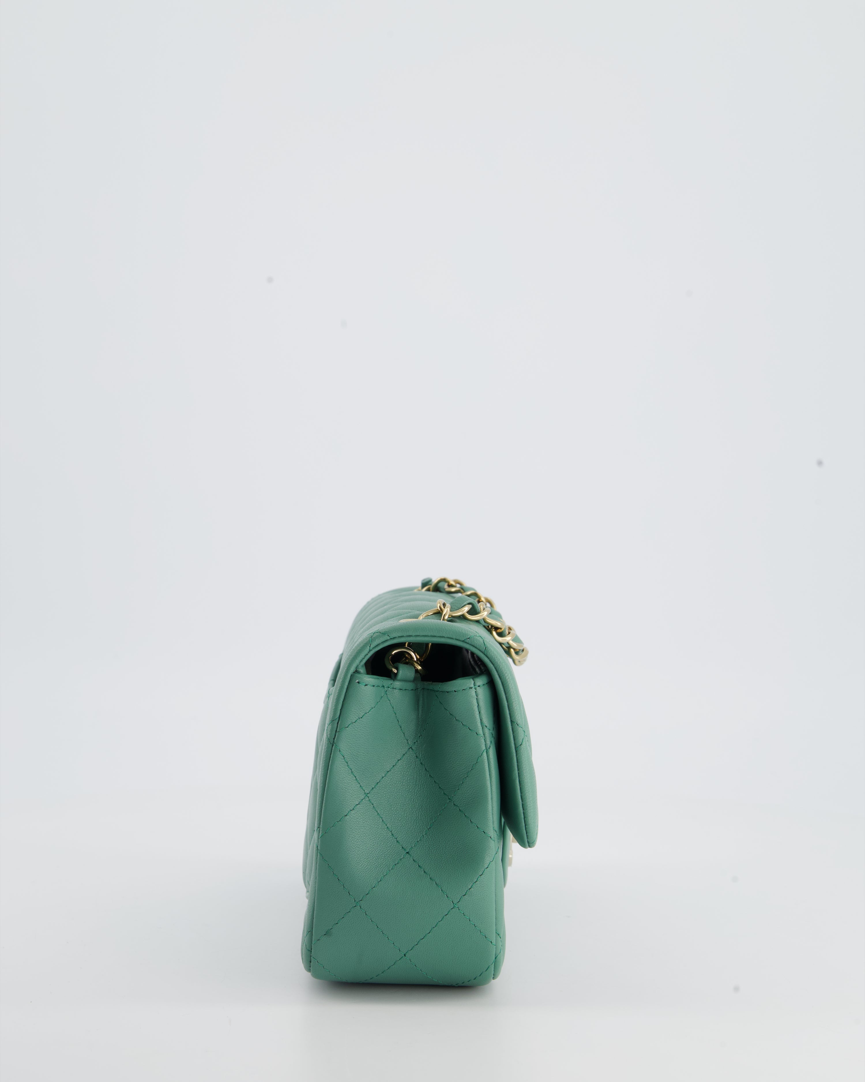 Chanel Green Mini Rectangular Bag in Lambskin Leather with  Champagne Gold Hardware