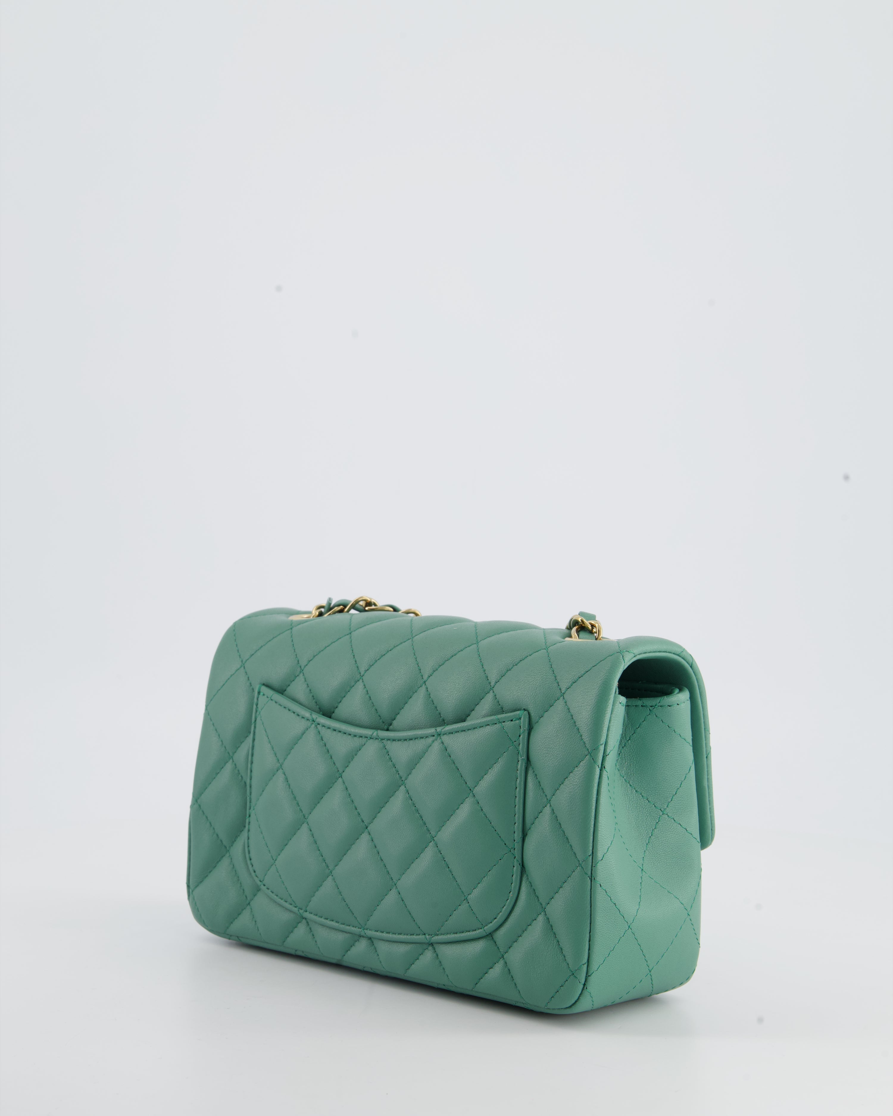 Chanel Green Mini Rectangular Bag in Lambskin Leather with  Champagne Gold Hardware