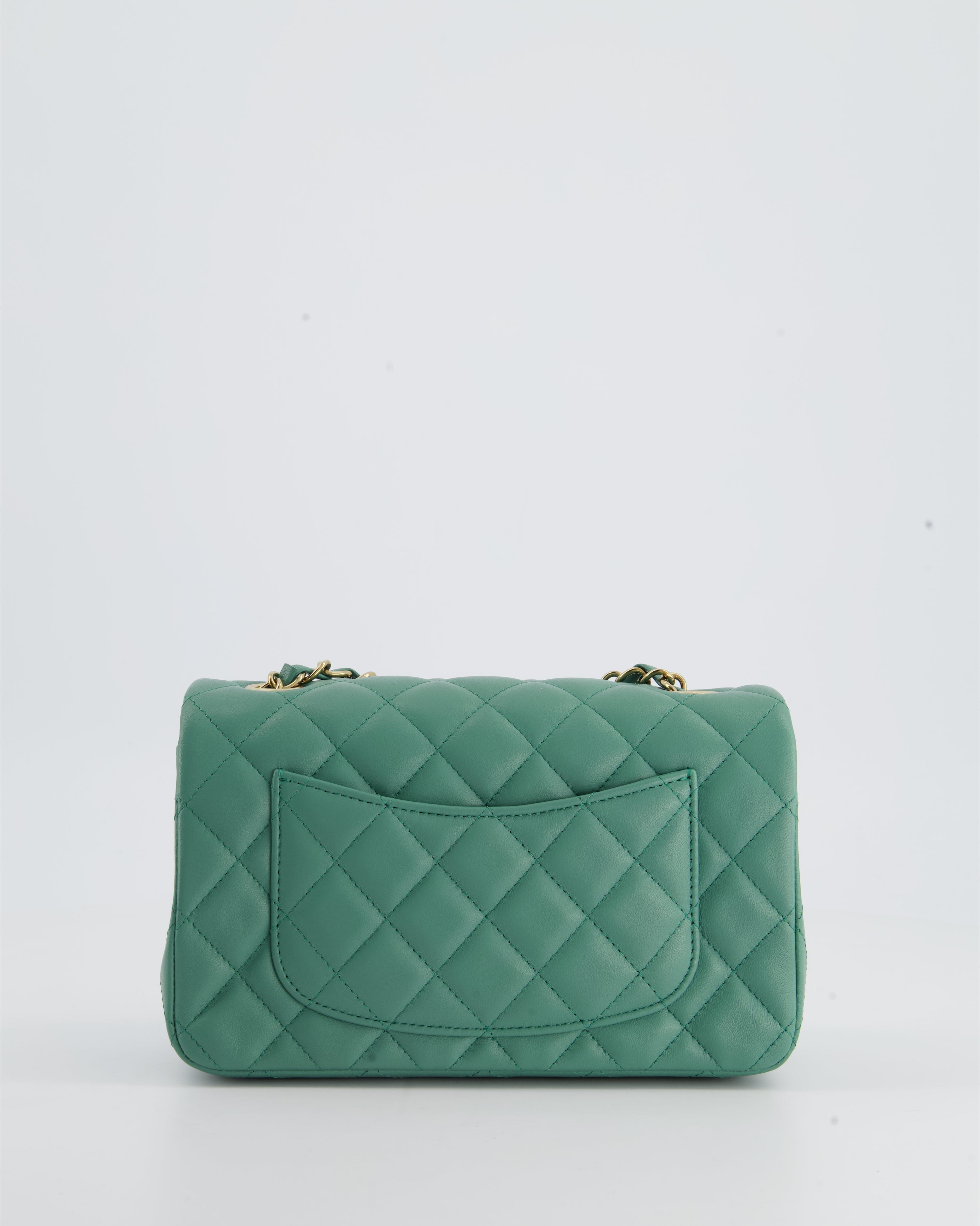 Chanel Green Mini Rectangular Bag in Lambskin Leather with  Champagne Gold Hardware